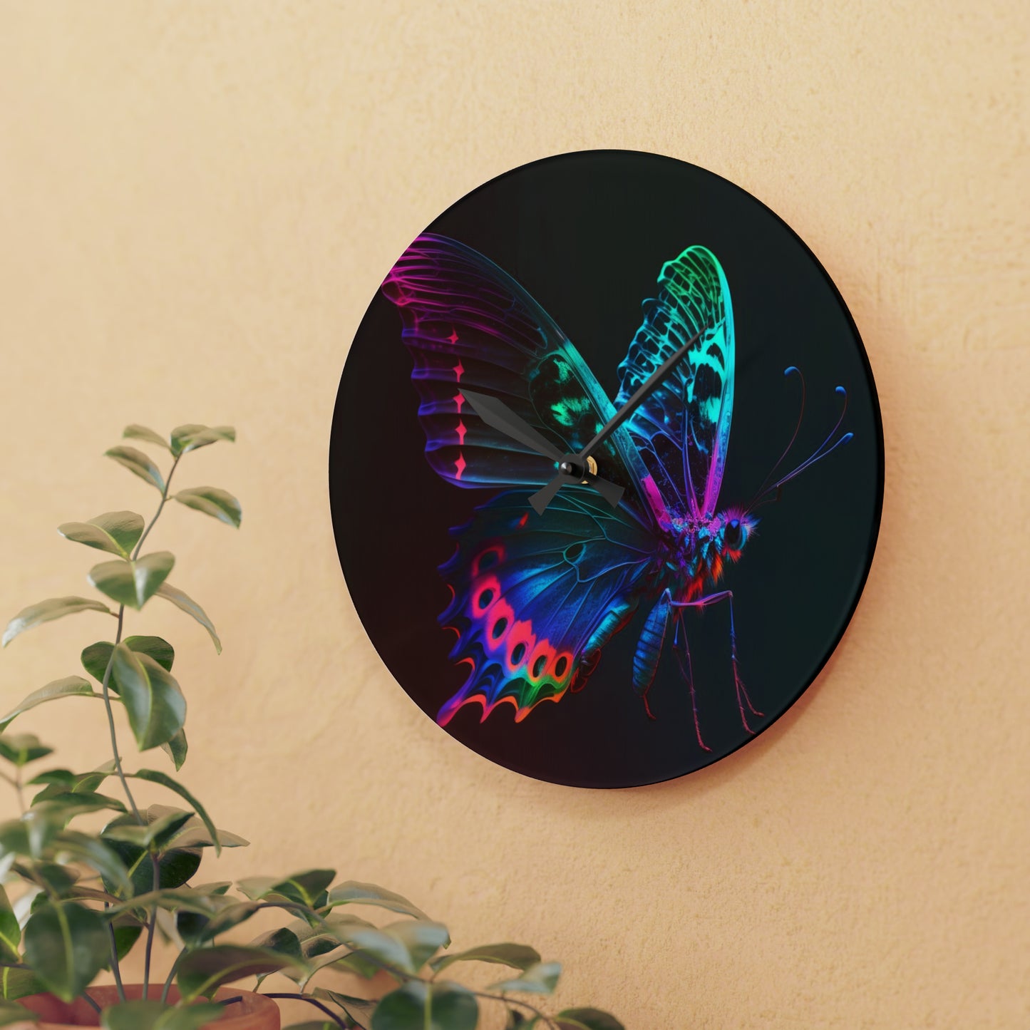 Acrylic Wall Clock Raw Hyper Color Butterfly 1