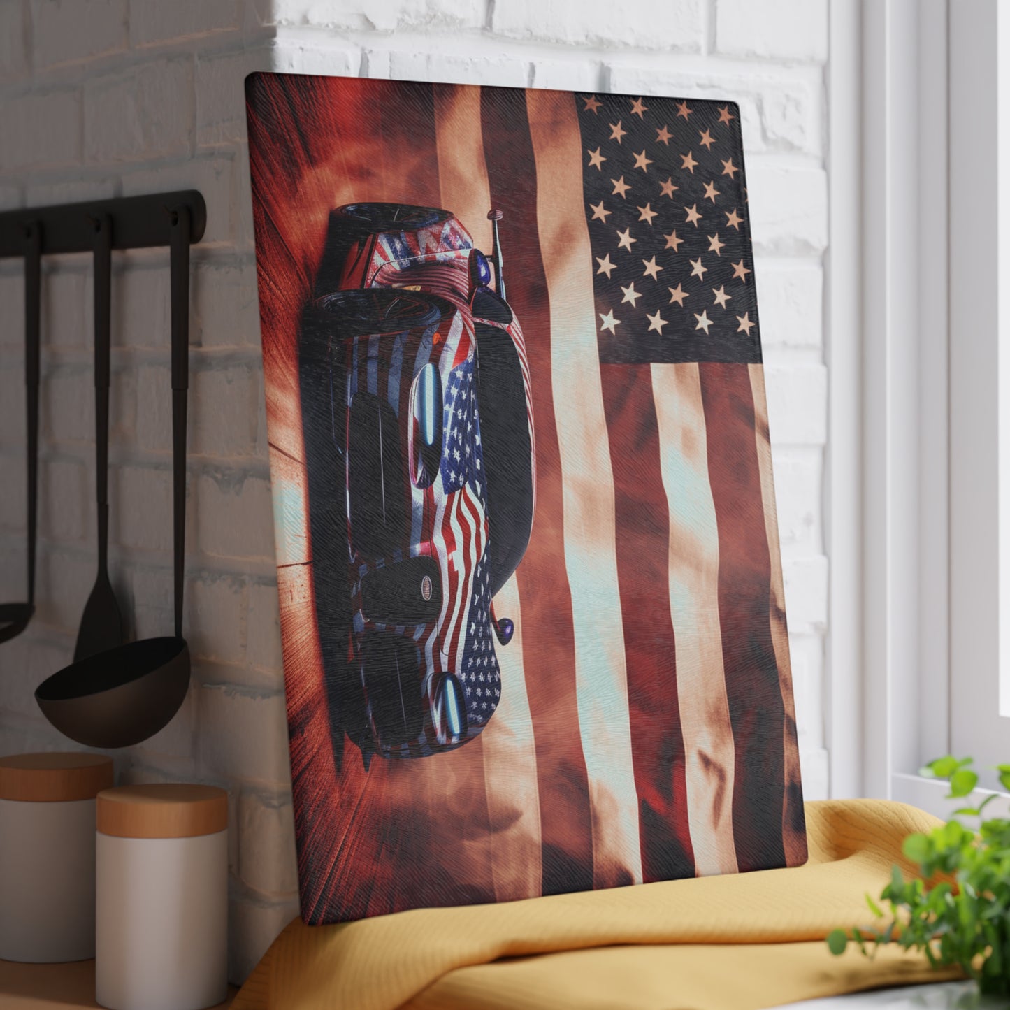 Glass Cutting Board Abstract American Flag Background Bugatti 2