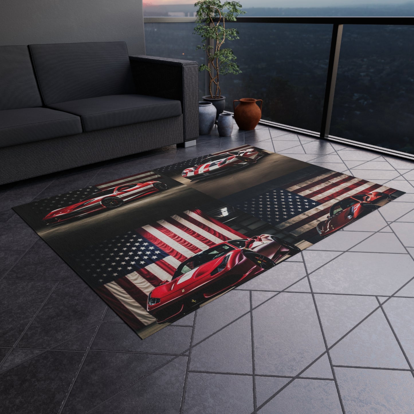 Outdoor Rug  American Flag Background Ferrari 5