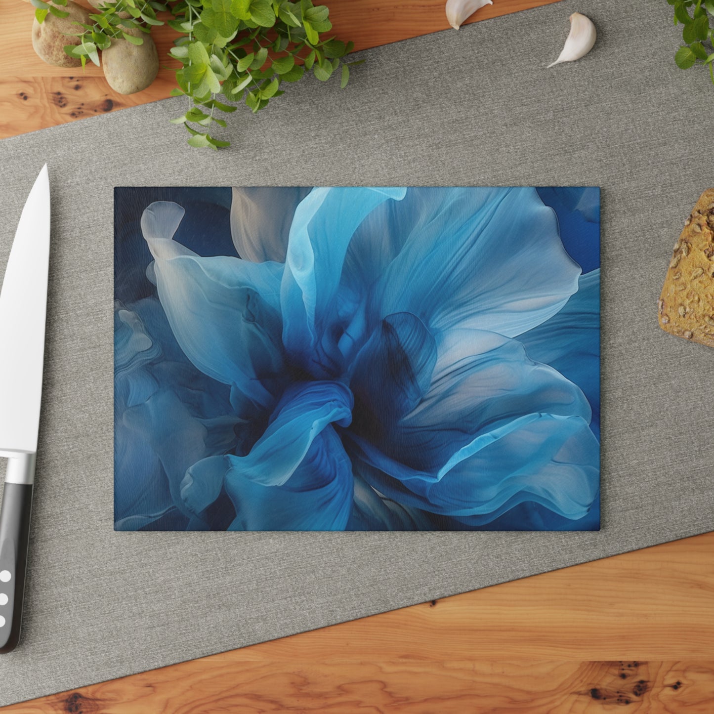 Glass Cutting Board Blue Tluip Abstract 2