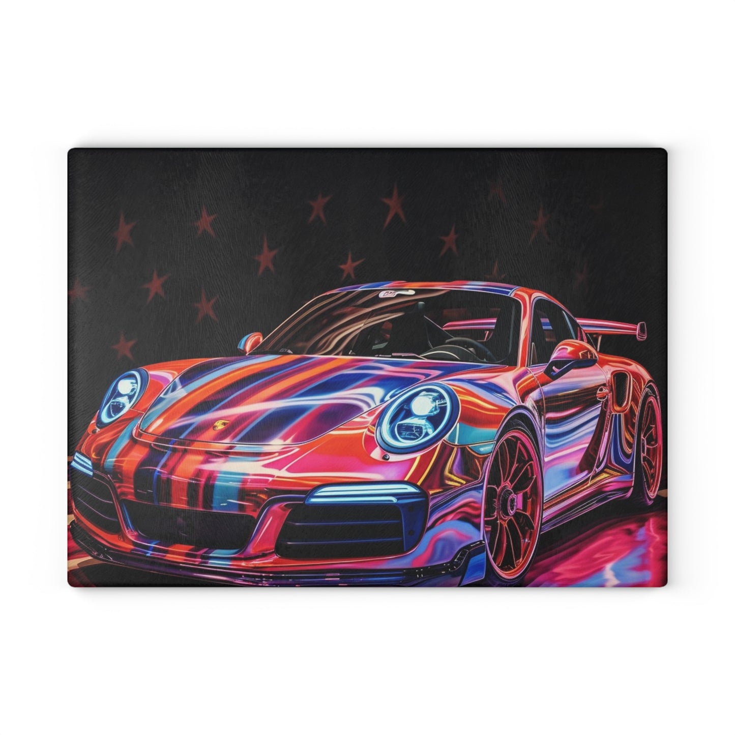 Glass Cutting Board American Flag Colored Porsche 2