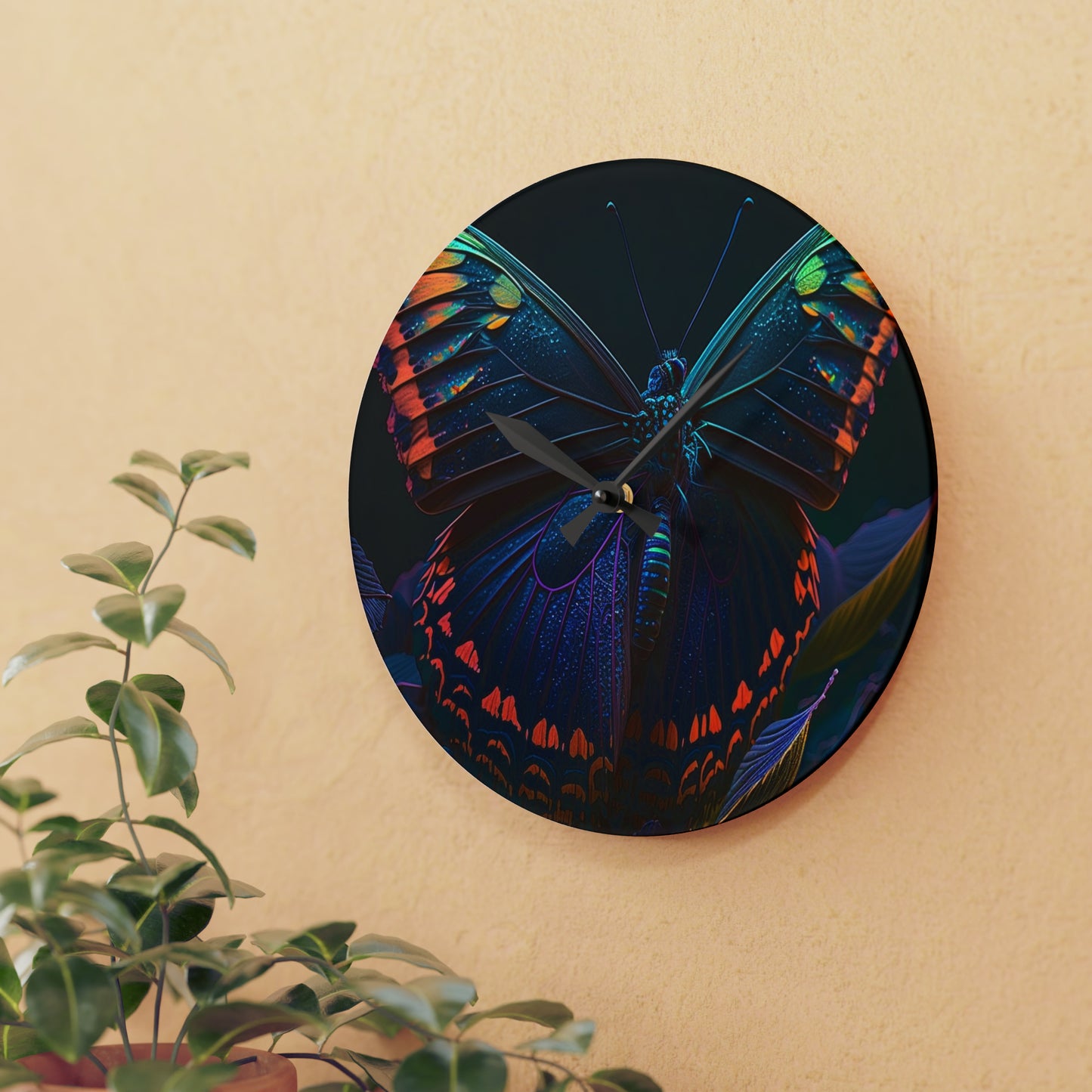Acrylic Wall Clock Hue Neon Butterfly 3