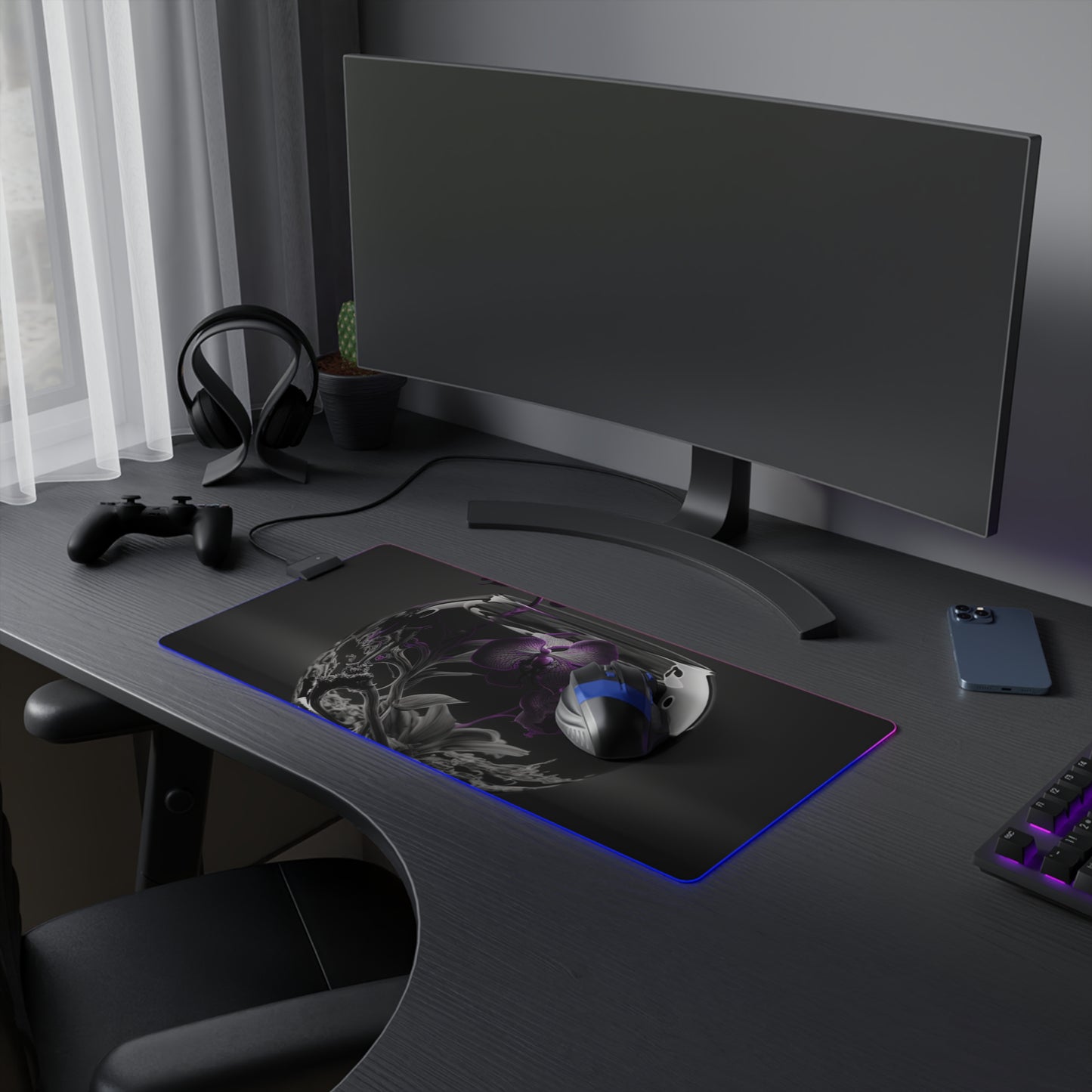 LED Gaming Mouse Pad Purple Orchid Glass vase 3