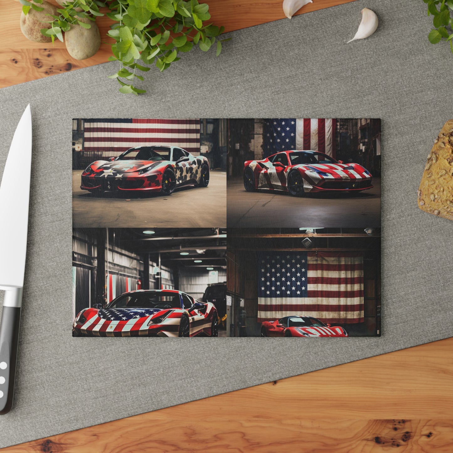 Glass Cutting Board American Flag Farrari 5