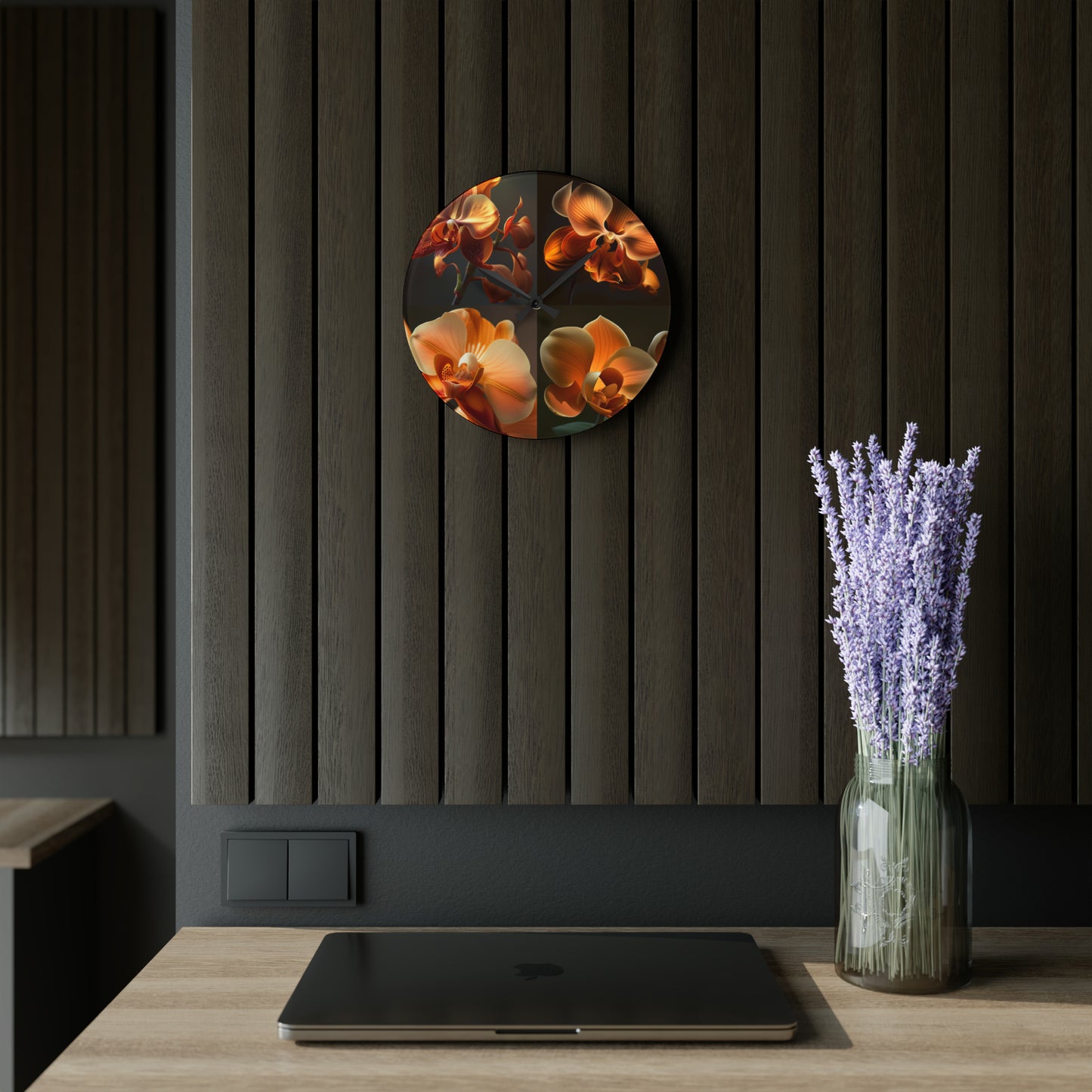 Acrylic Wall Clock Orange Orchid 5