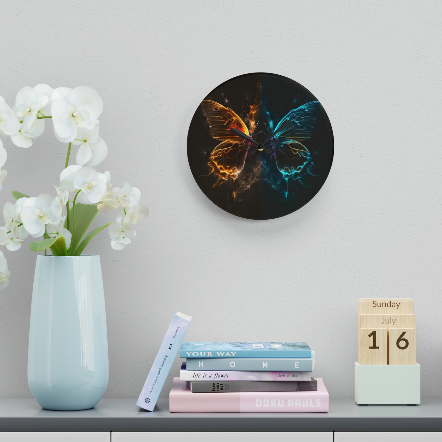 Acrylic Wall Clock Kiss Neon Butterfly 7