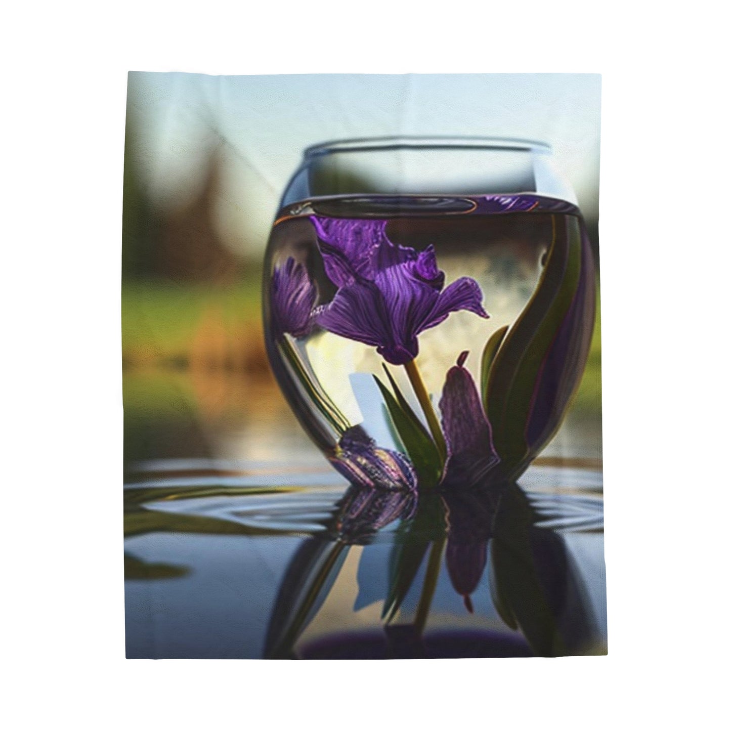 Velveteen Plush Blanket Purple Iris in a vase 3