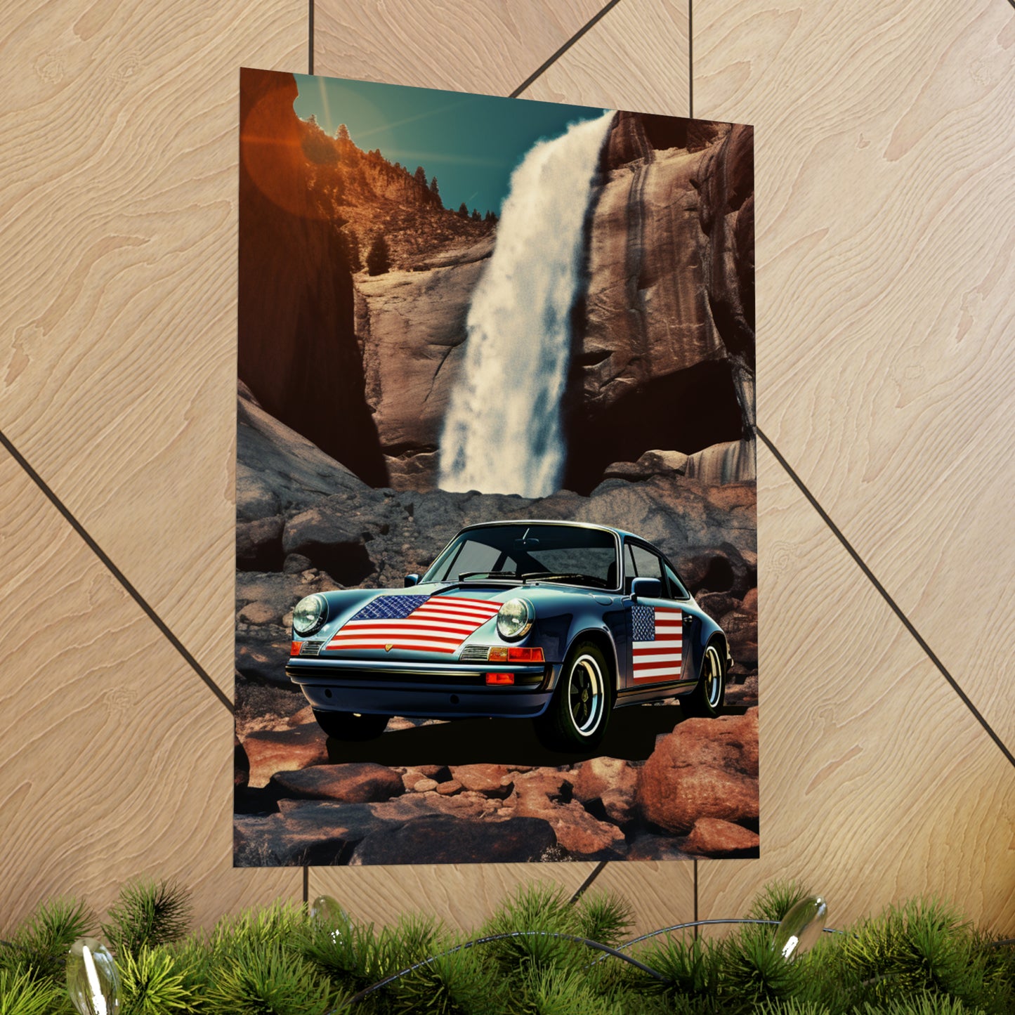 Premium Matte Vertical Posters American Flag Porsche Abstract 2