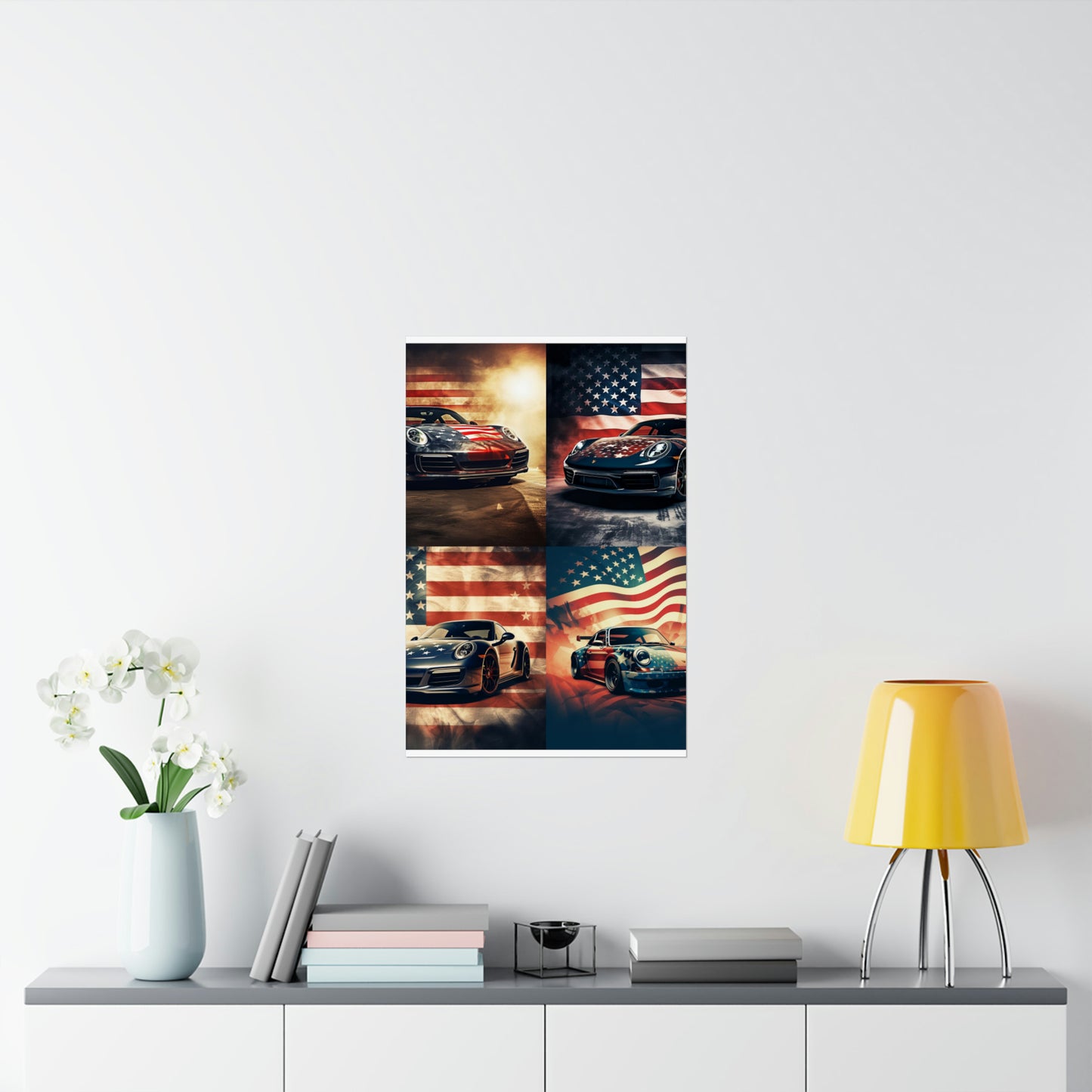 Premium Matte Vertical Posters Abstract American Flag Background Porsche 5