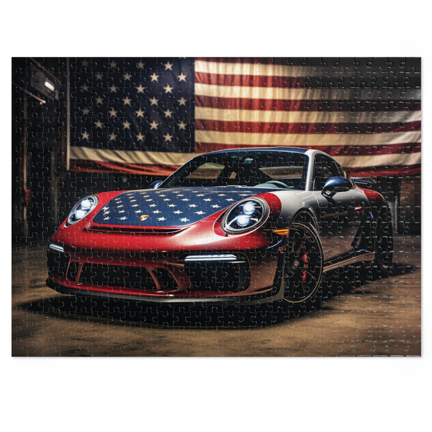 Jigsaw Puzzle (30, 110, 252, 500,1000-Piece) American Flag Background Porsche 1