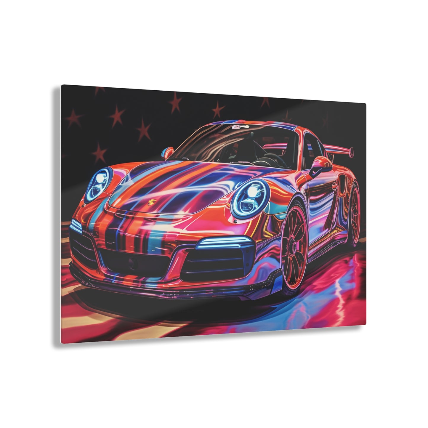 Acrylic Prints Macro American Flag Porsche 4