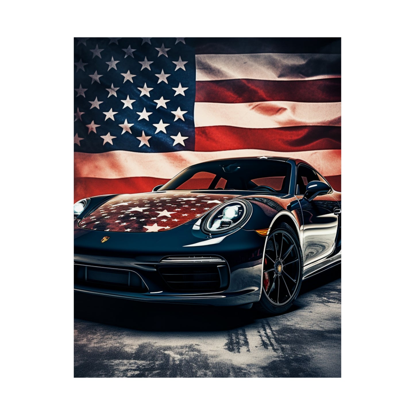 Premium Matte Vertical Posters Abstract American Flag Background Porsche 2