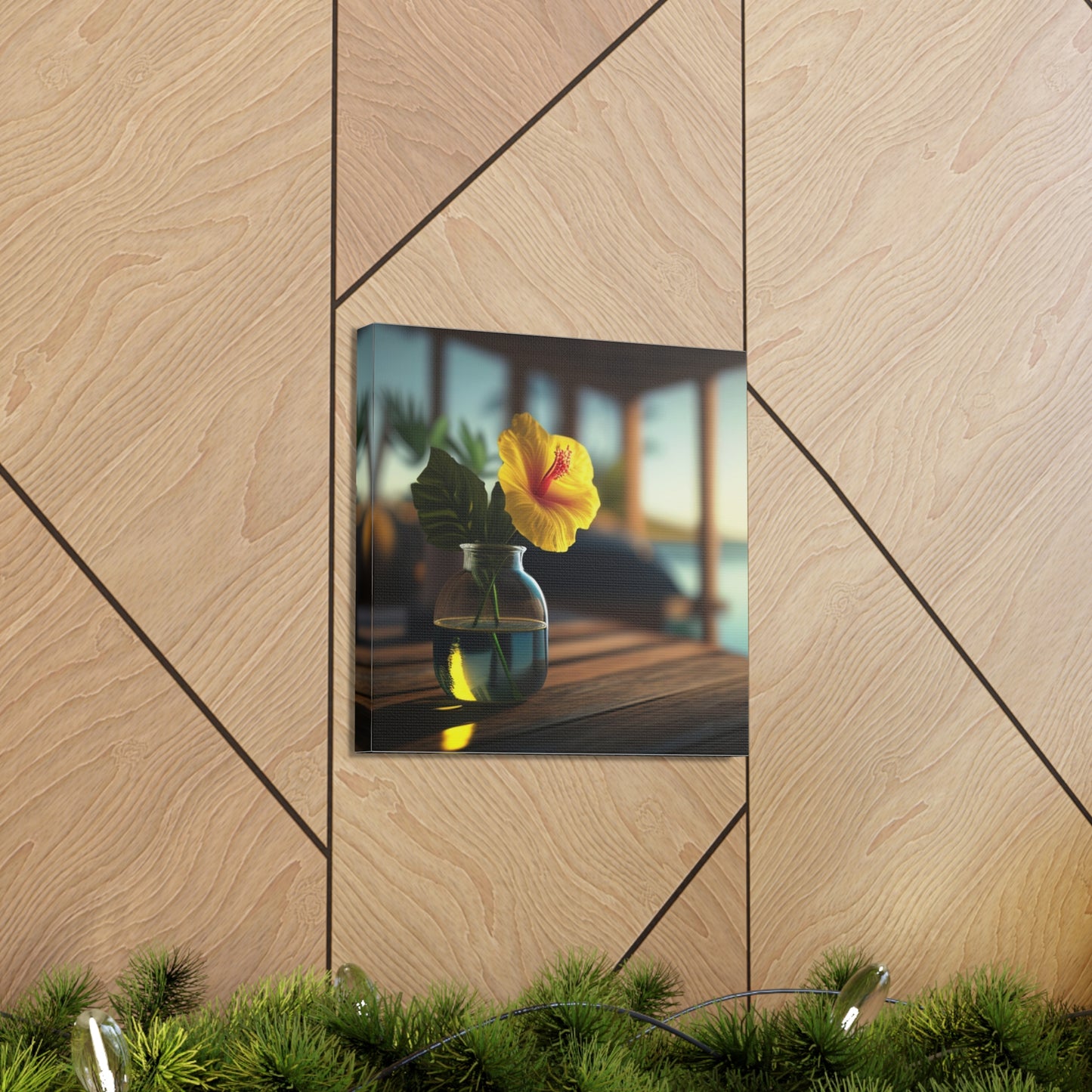 Canvas Gallery Wraps Yellow Hibiscus Wood 2
