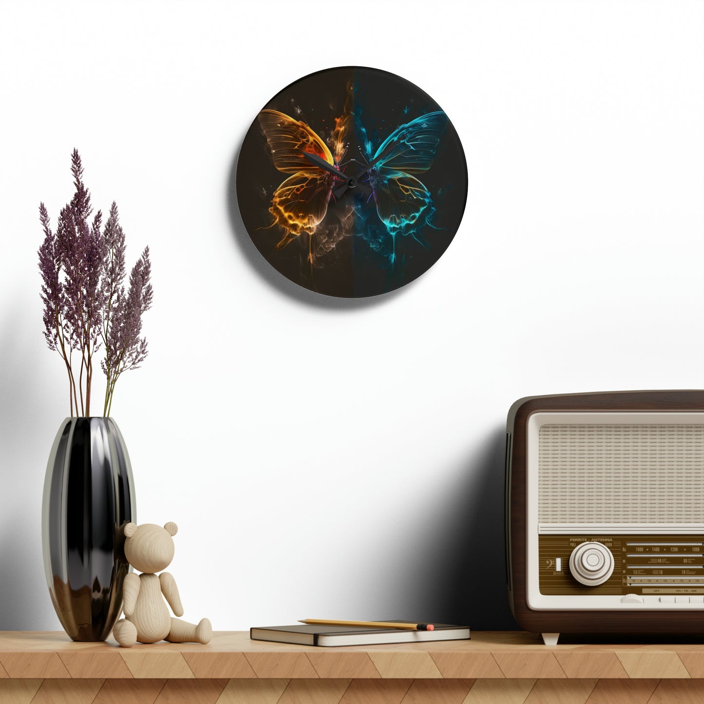 Acrylic Wall Clock Kiss Neon Butterfly 7