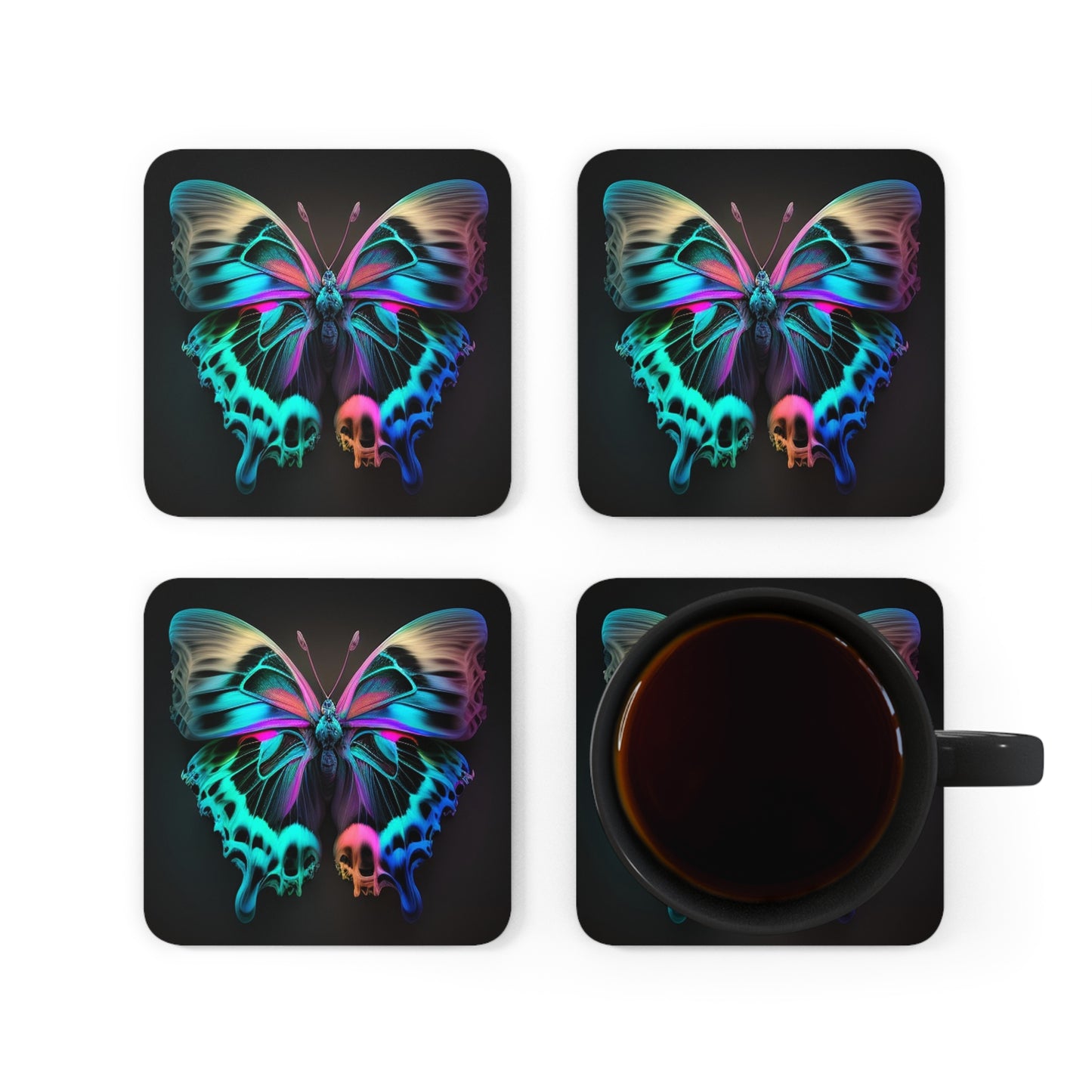 Corkwood Coaster Set Neon Butterfly Fusion 2