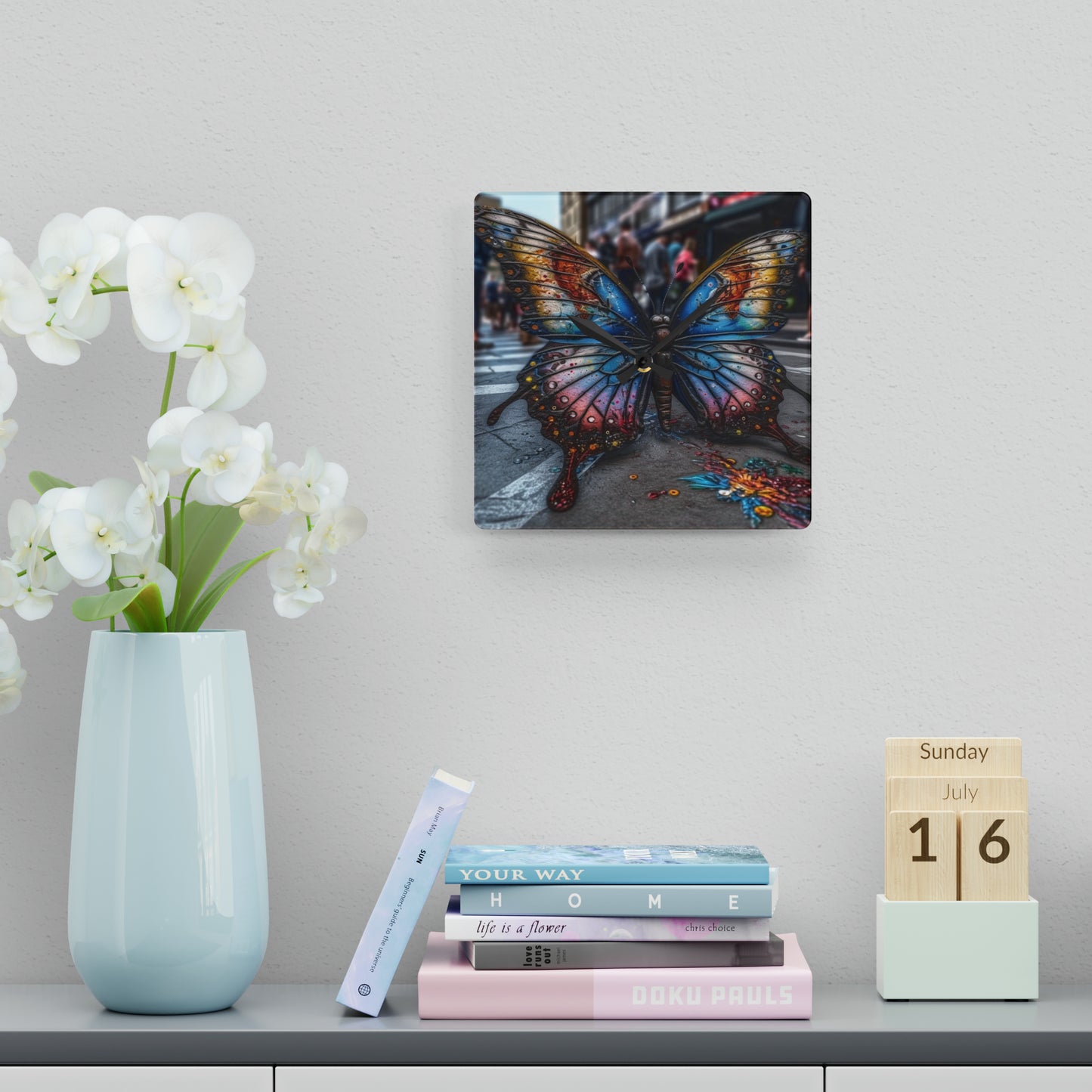 Acrylic Wall Clock Liquid Street Butterfly 4