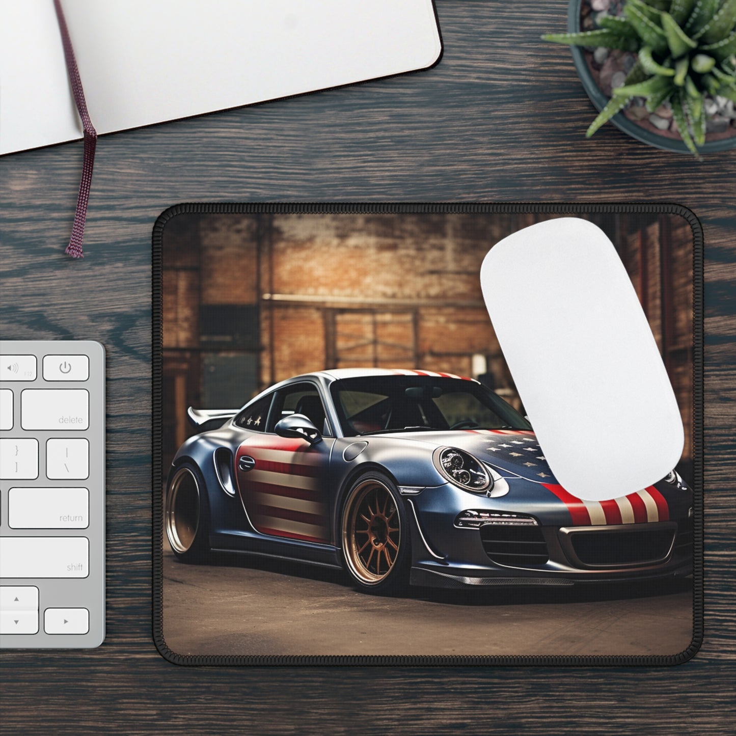 Gaming Mouse Pad  American Flag Porsche 1