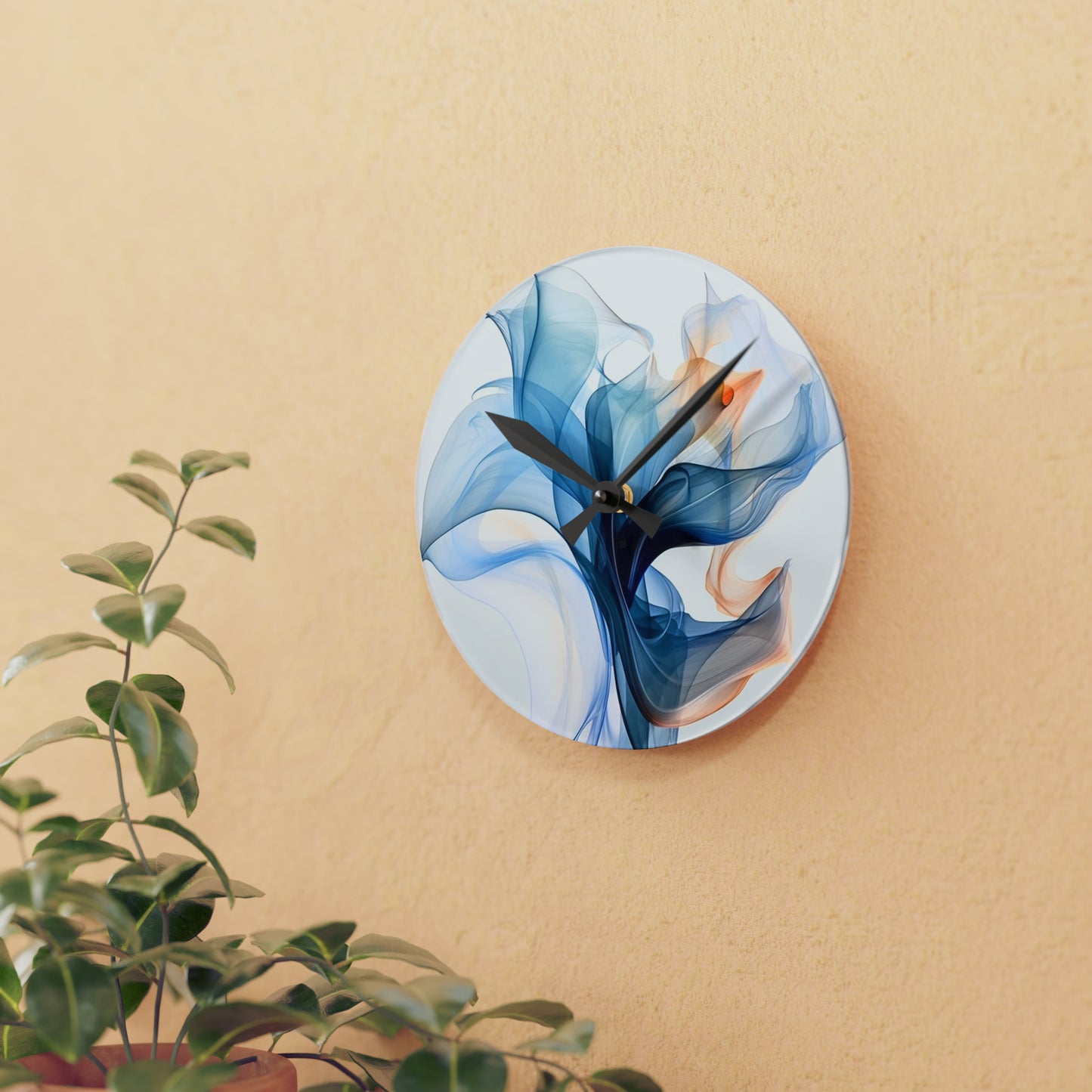 Acrylic Wall Clock Blue Tluip Abstract 3