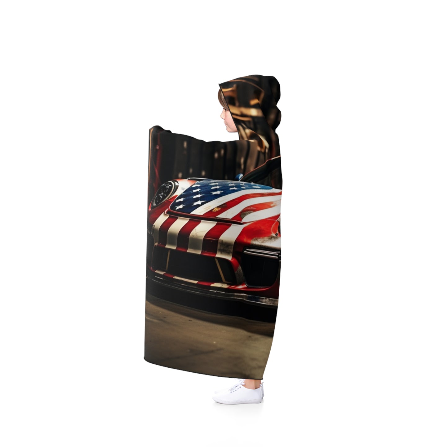 Hooded Blanket American Flag Porsche 4