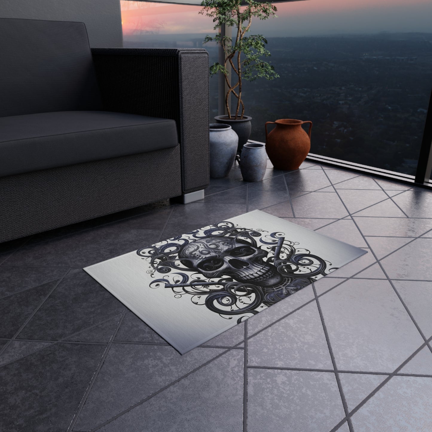 Outdoor Rug  Skull Treble Clef 1