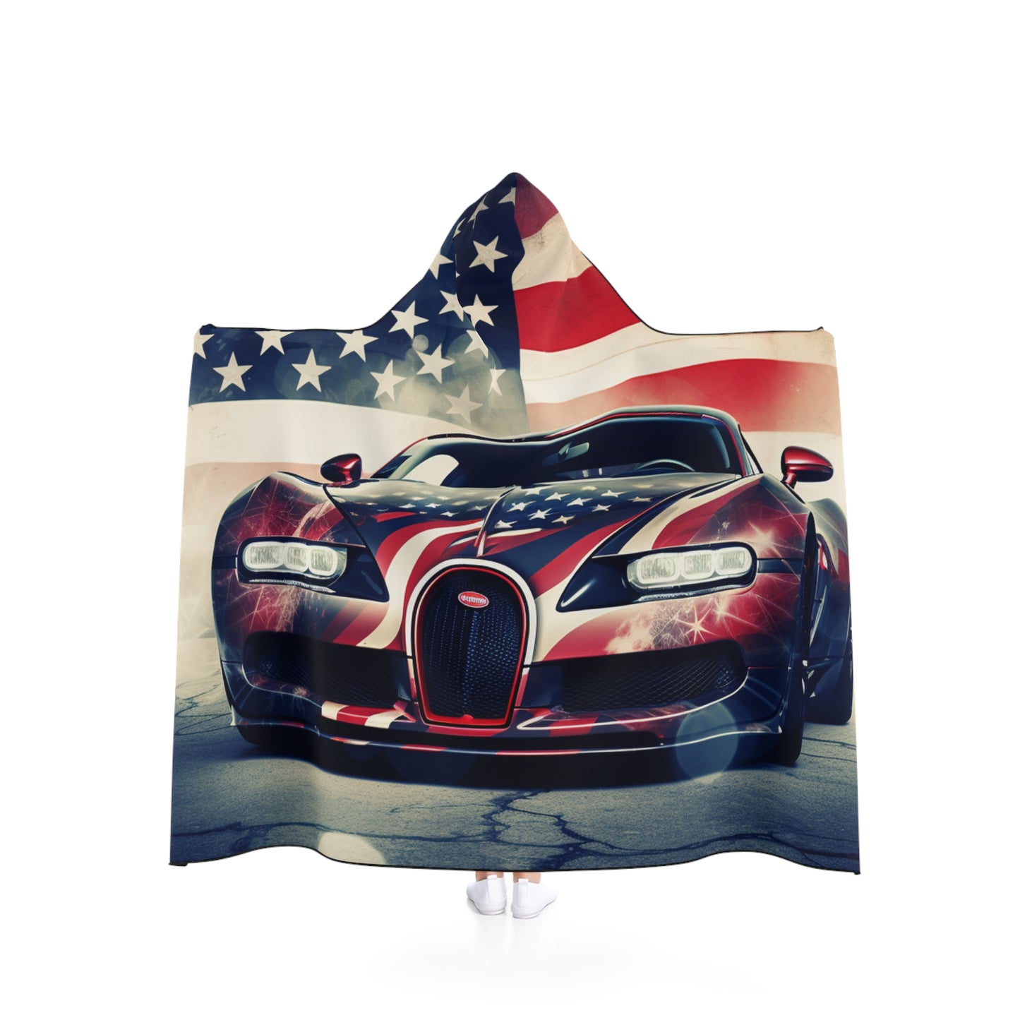 Hooded Blanket Abstract American Flag Background Bugatti 1