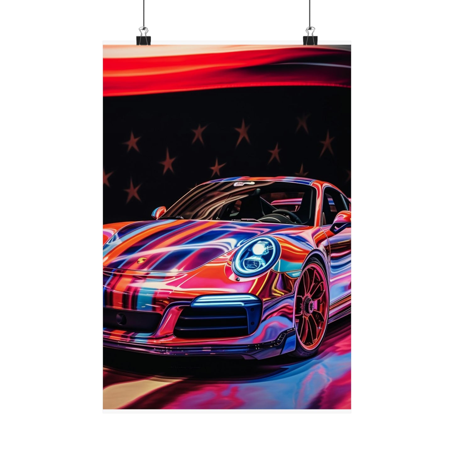 Premium Matte Vertical Posters American Flag Colored Porsche 2