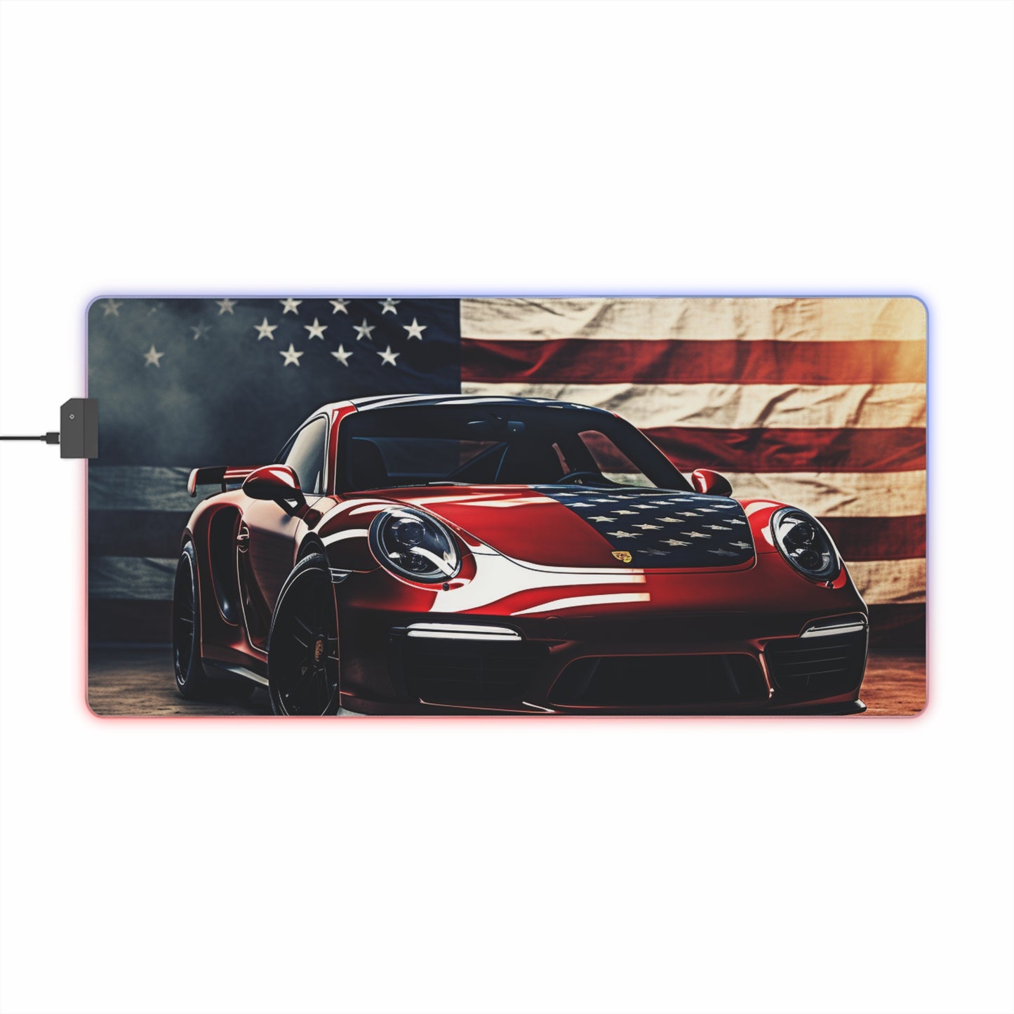 LED Gaming Mouse Pad American Flag Background Porsche 2