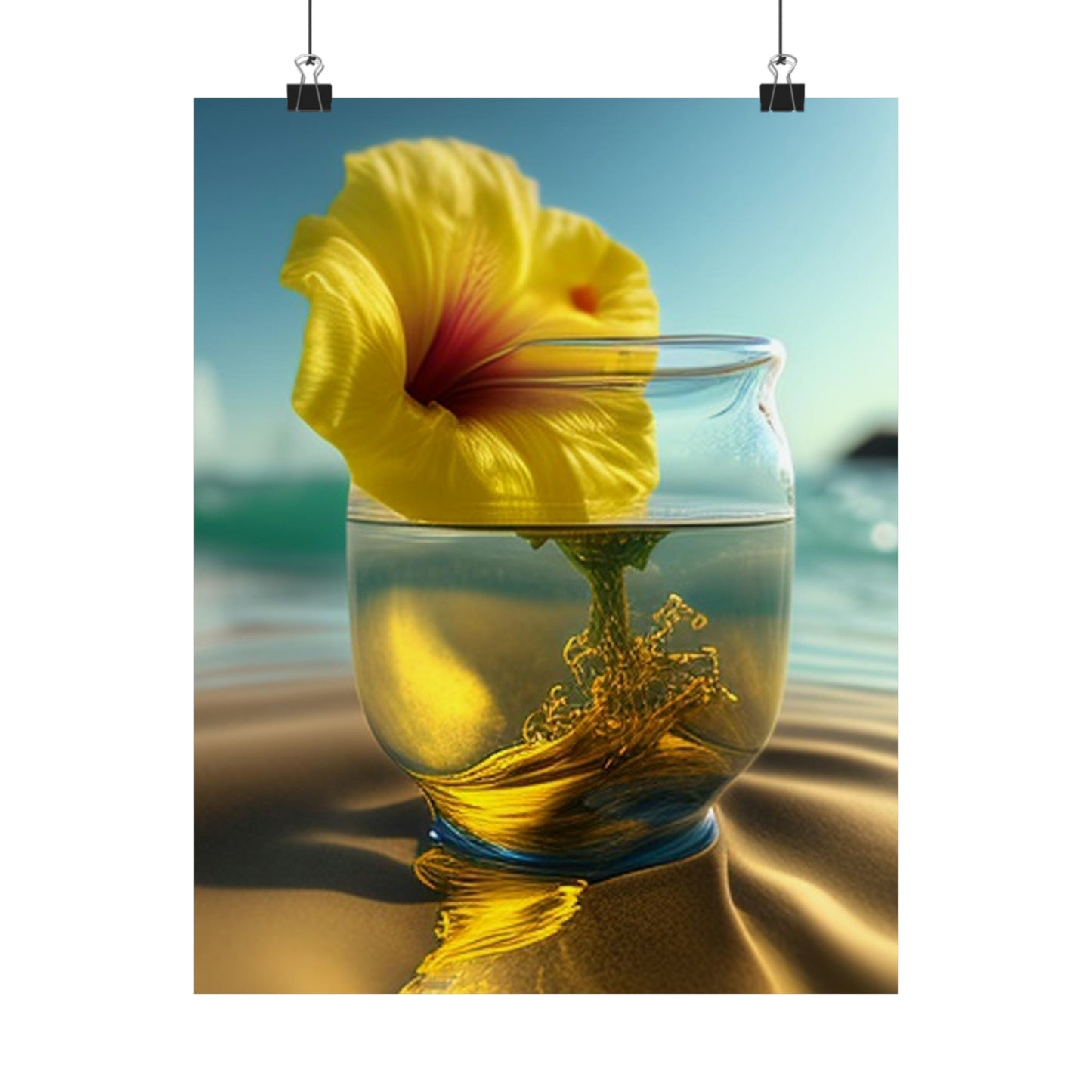 Premium Matte Vertical Posters Yellow Hibiscus glass 1