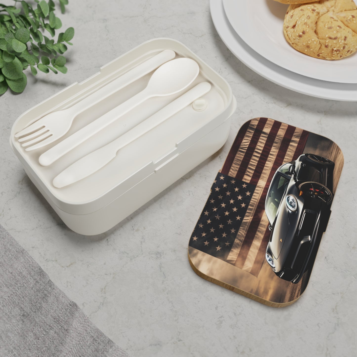 Bento Lunch Box American Flag Background Porsche 4