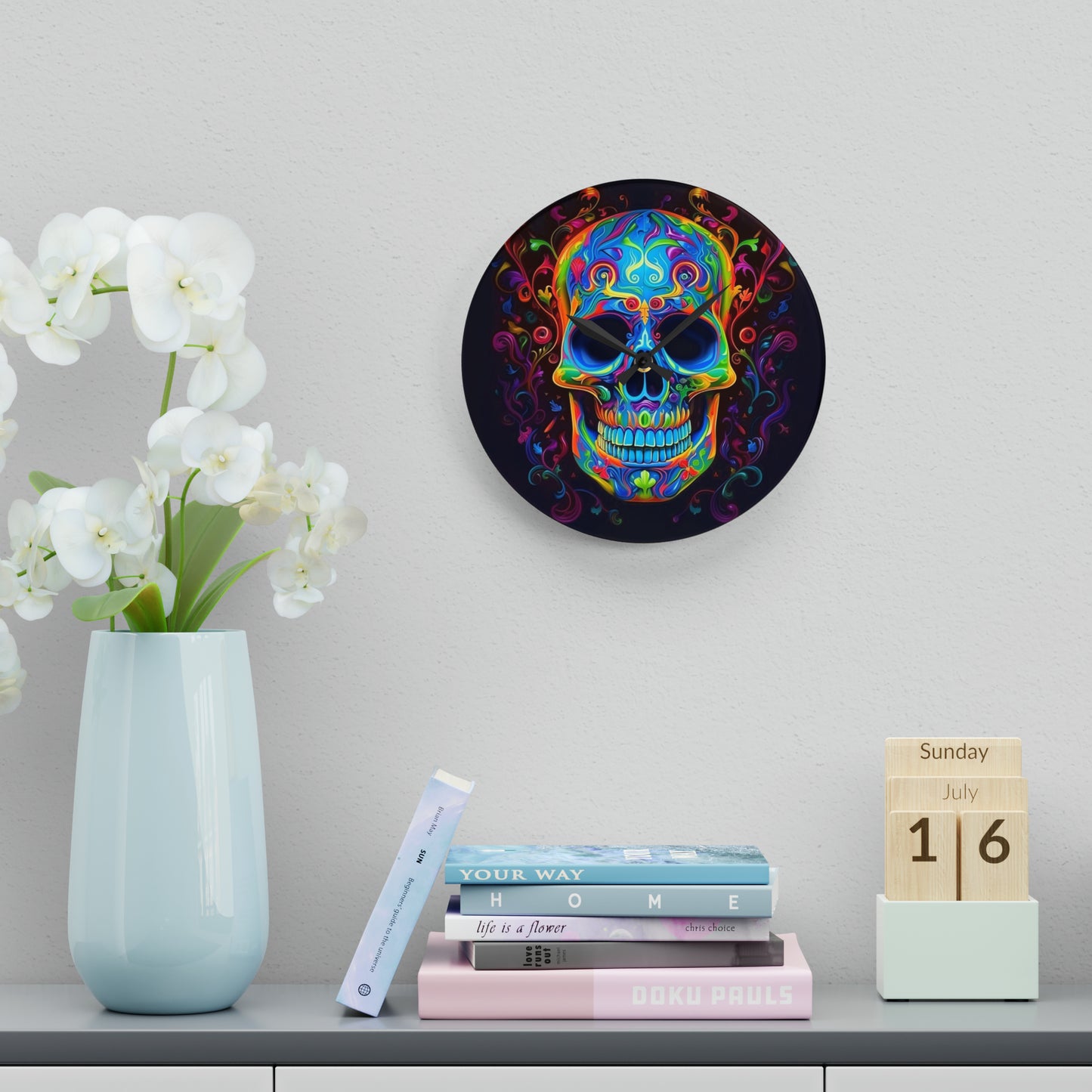 Acrylic Wall Clock Macro Skull Color 4