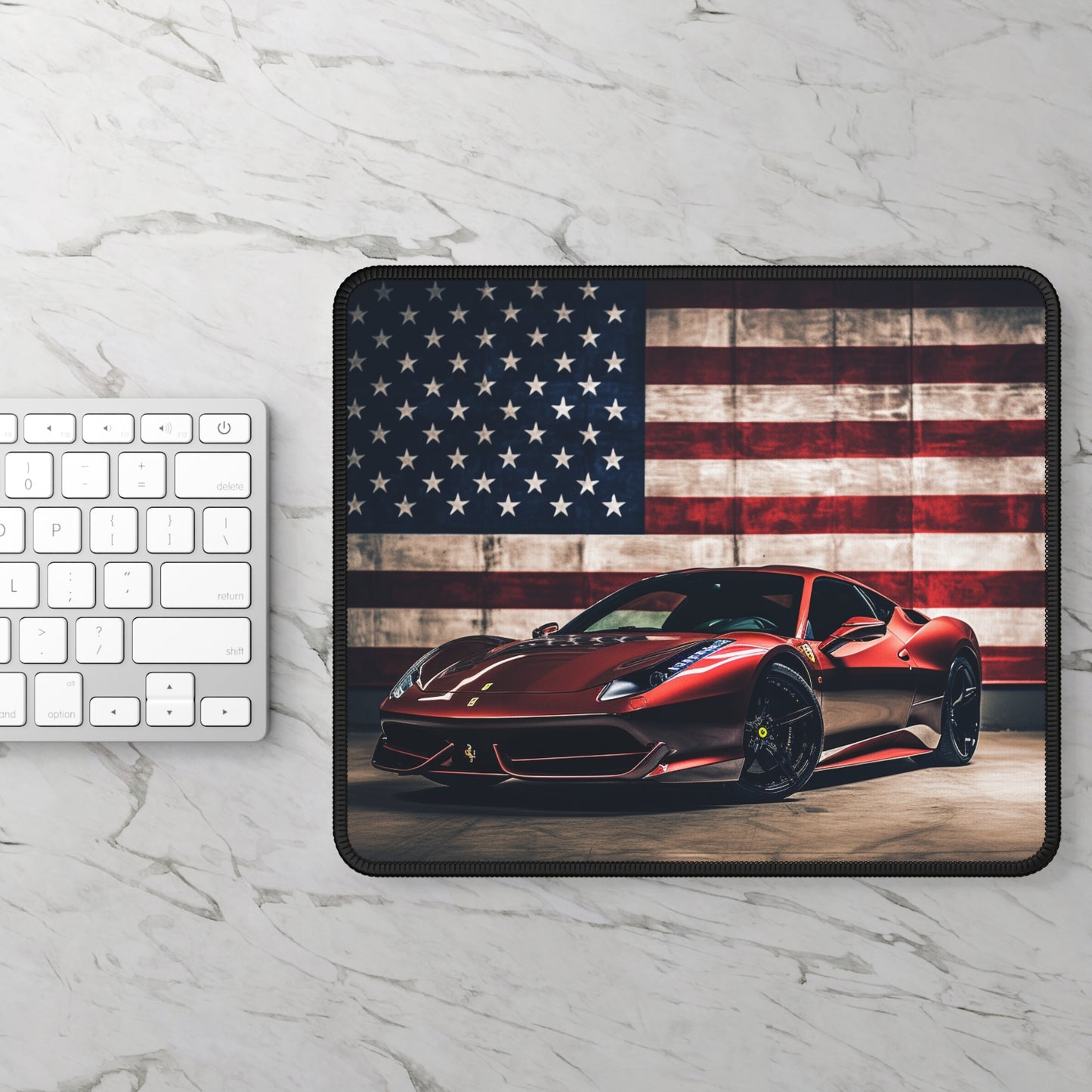 Gaming Mouse Pad  American Flag Background Ferrari 4