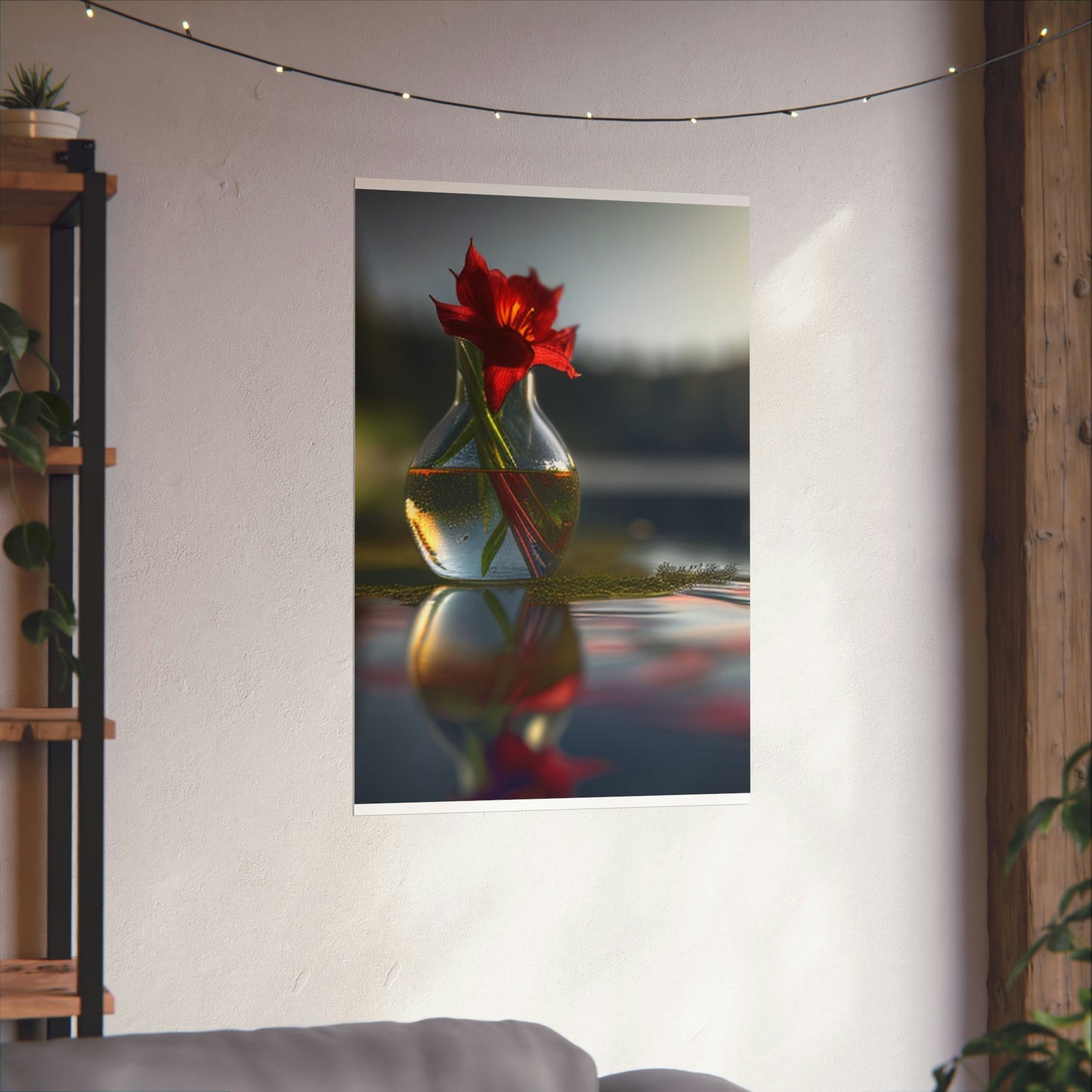 Premium Matte Vertical Posters Red Lily in a Glass vase 3