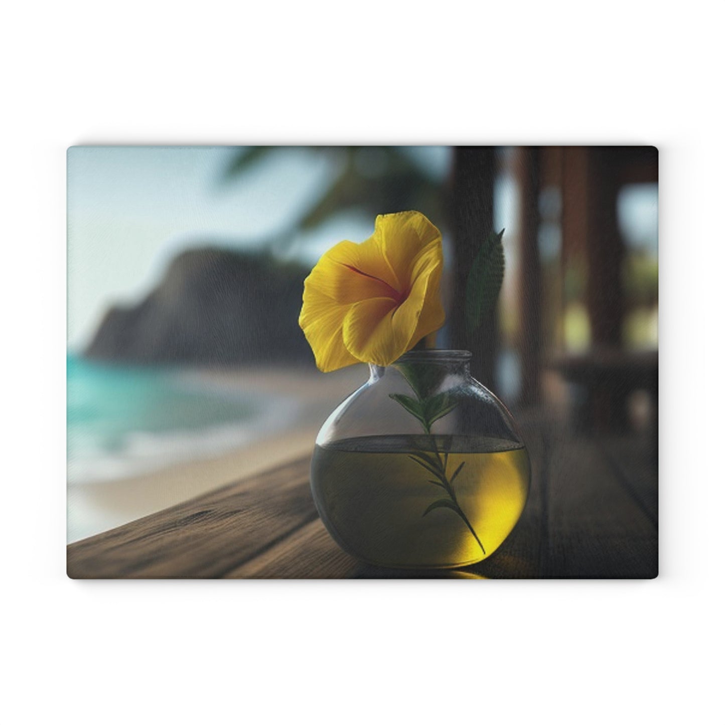 Glass Cutting Board Yellow Hibiscus Wood 3