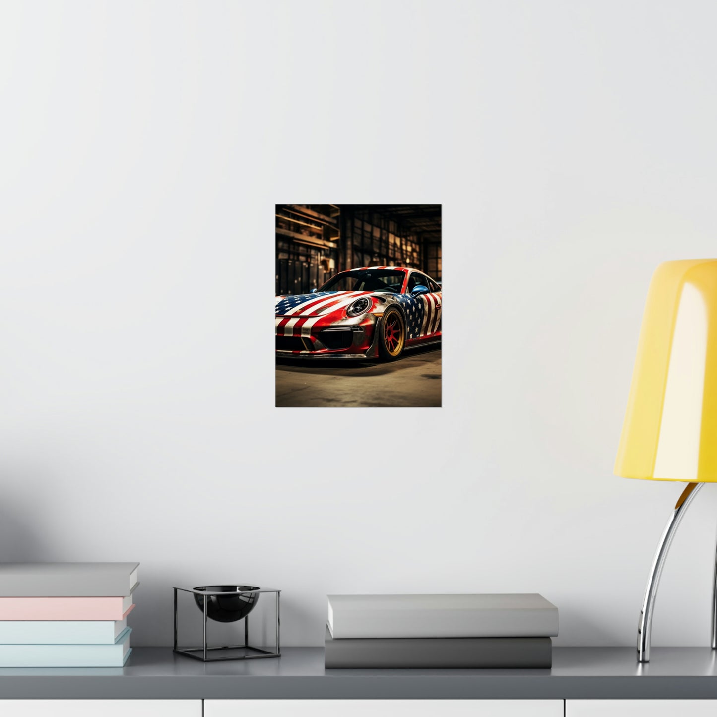 Premium Matte Vertical Posters American Flag Porsche 4