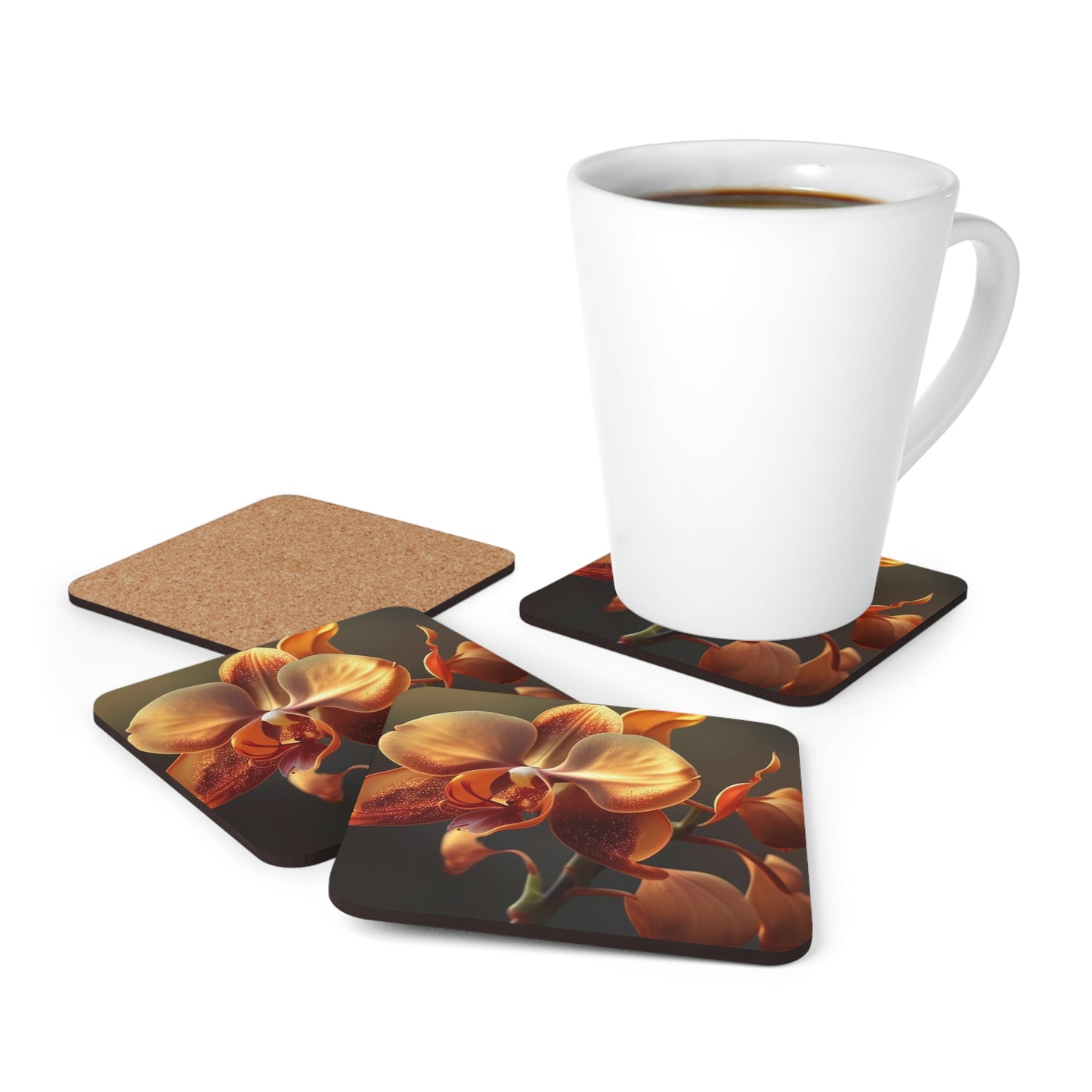 Corkwood Coaster Set Orange Orchid 1