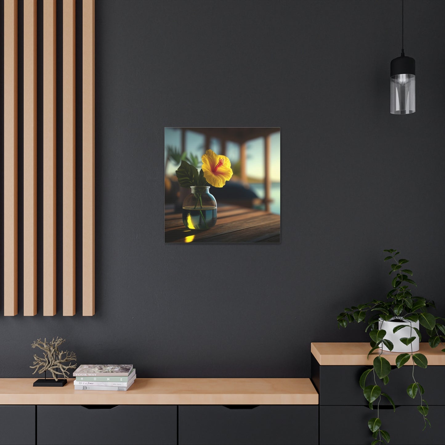 Canvas Gallery Wraps Yellow Hibiscus Wood 2