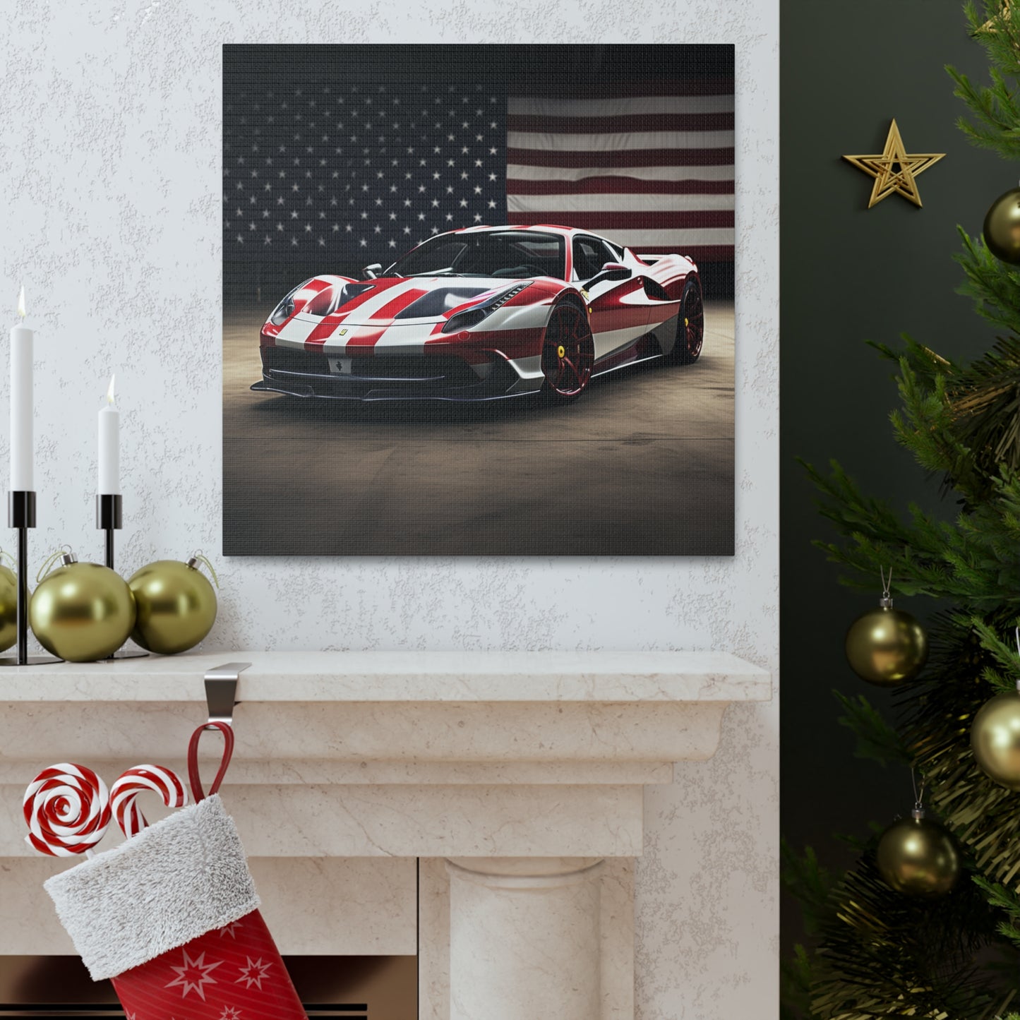 Canvas Gallery Wraps American Flag Background Ferrari 2