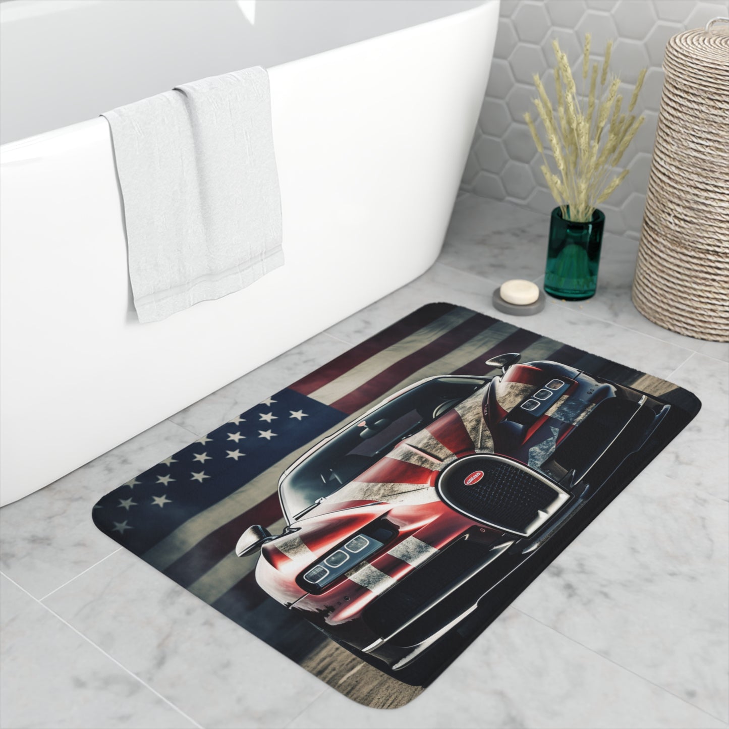 Memory Foam Bath Mat American Flag Background Bugatti 3
