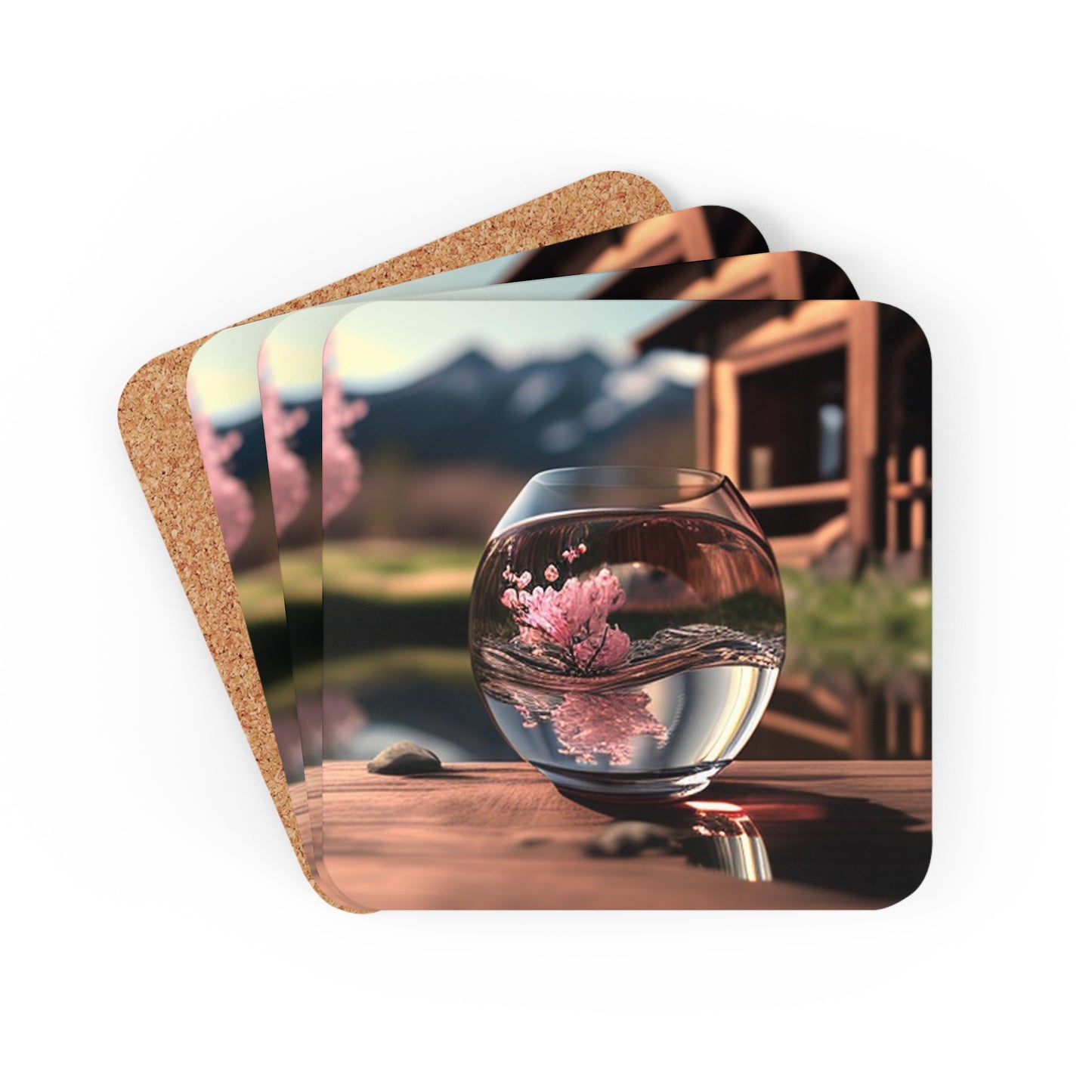 Corkwood Coaster Set Cherry Blossom 4