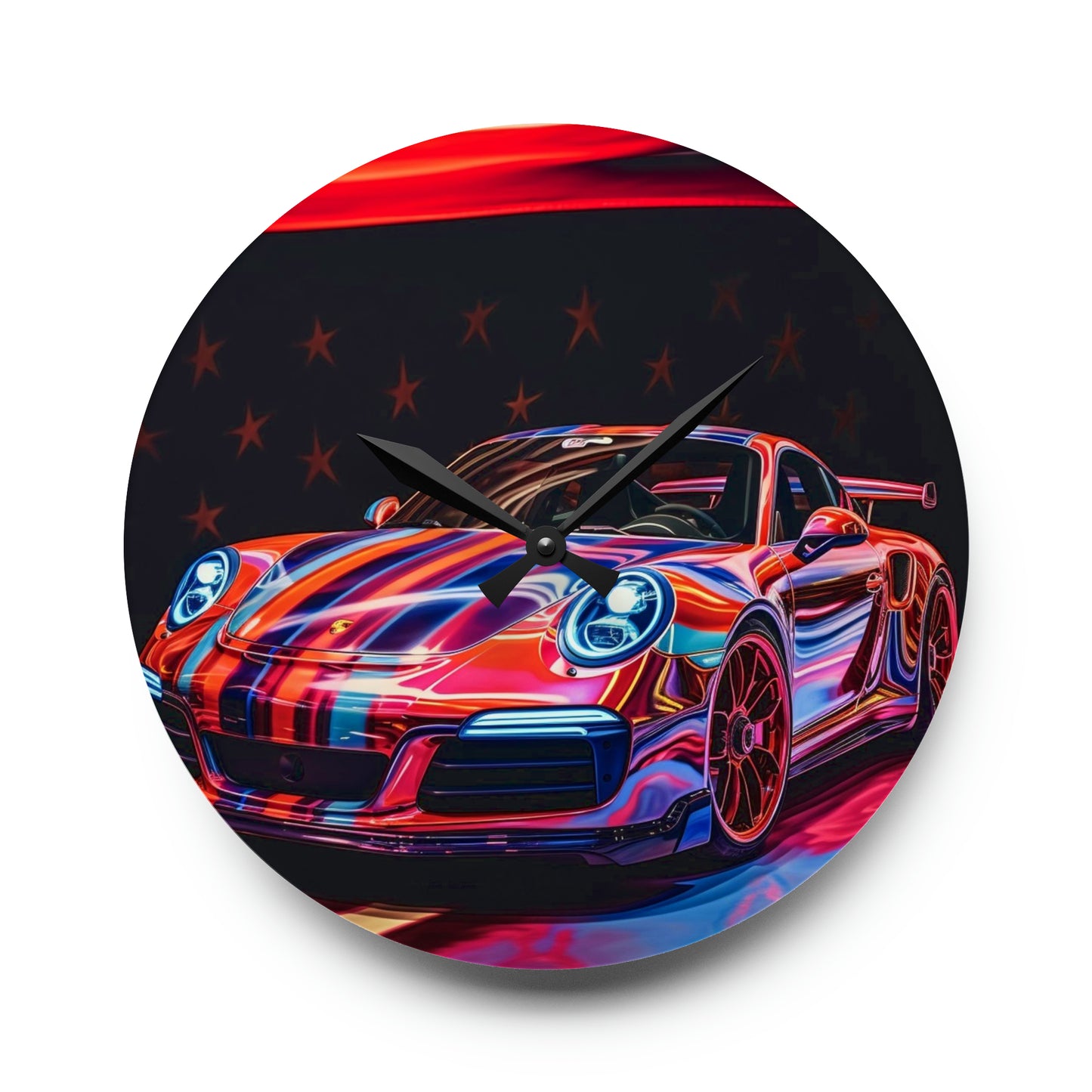 Acrylic Wall Clock American Flag Colored Porsche 2