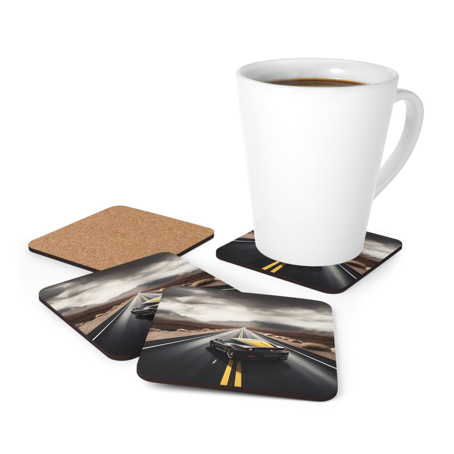 Corkwood Coaster Set Ferrari Road 4