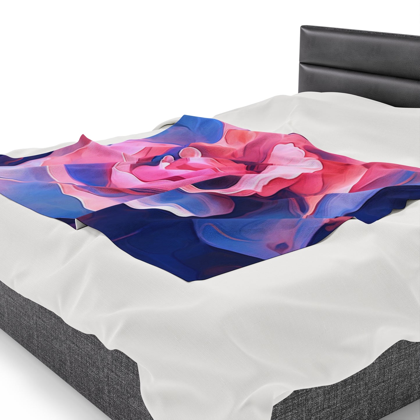 Velveteen Plush Blanket Pink & Blue Tulip Rose 1