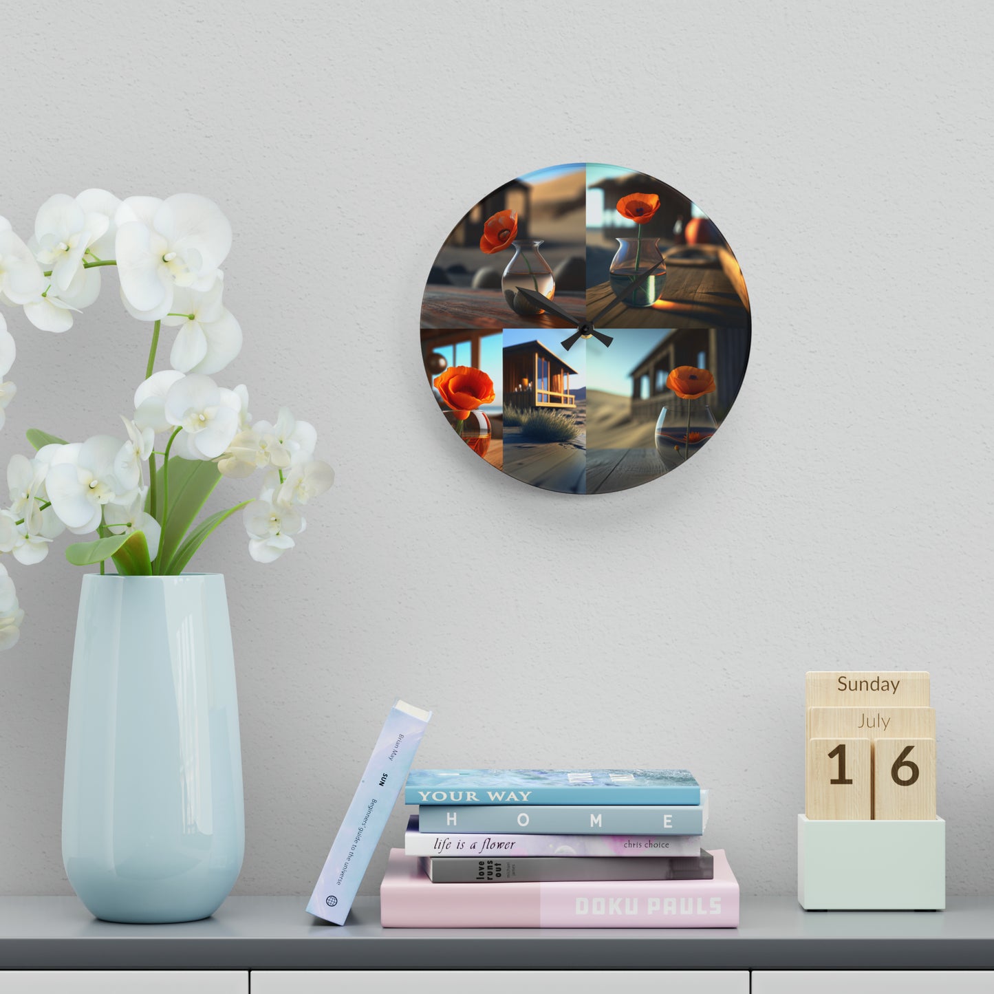 Acrylic Wall Clock Poppy in a Glass Vase 5