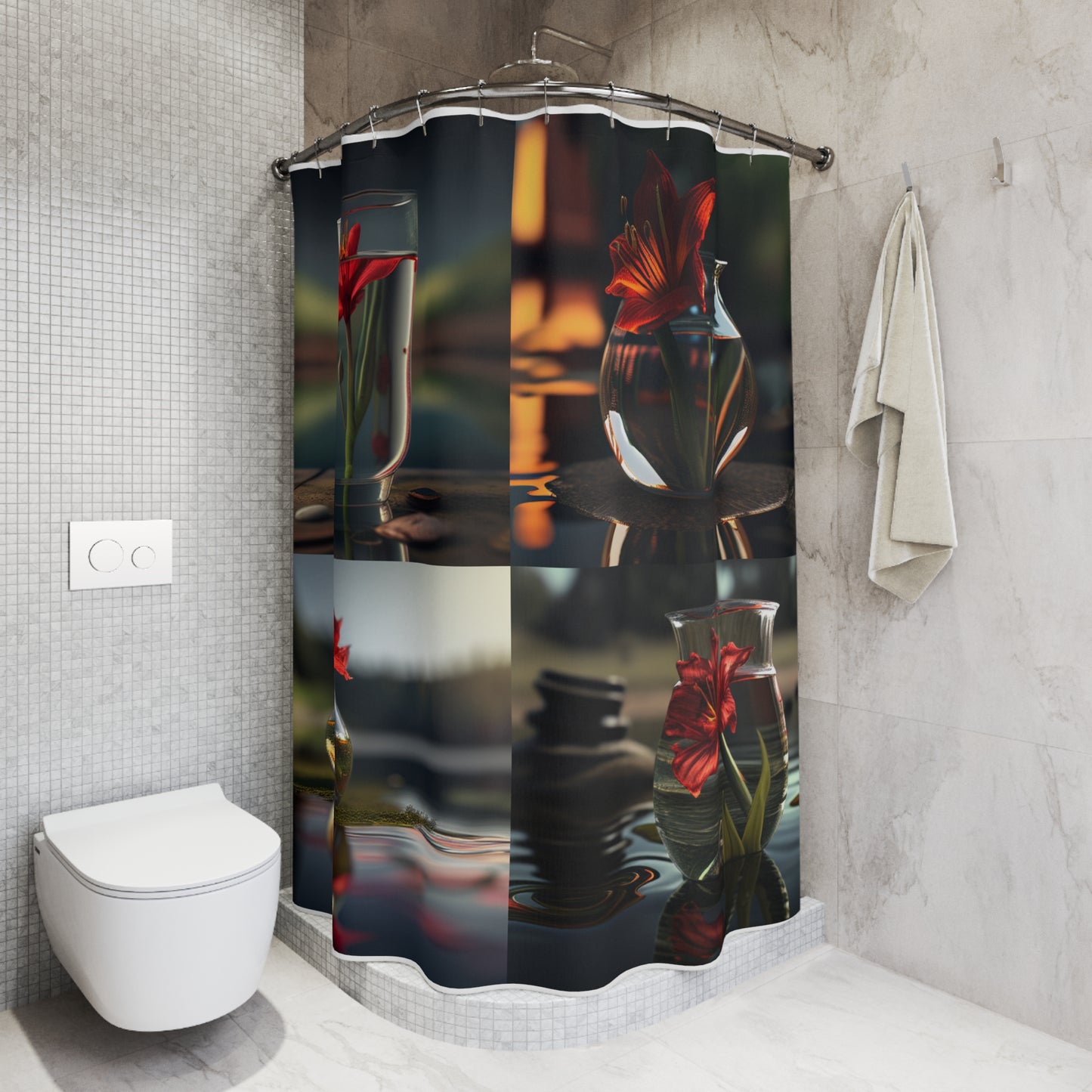 Polyester Shower Curtain Red Lily in a Glass vase 5