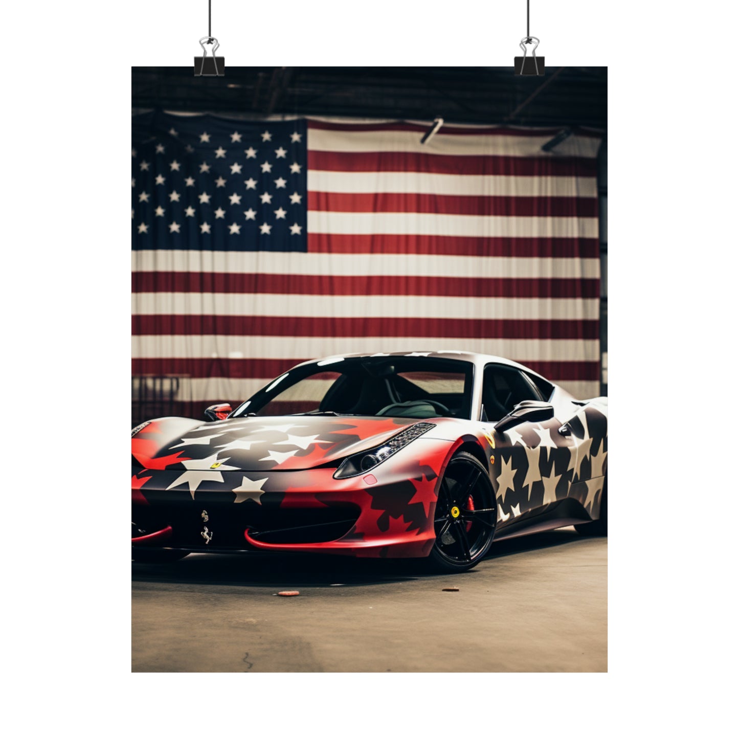 Premium Matte Vertical Posters American Flag Farrari 1