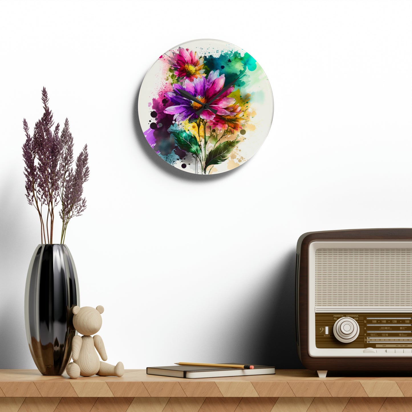 Acrylic Wall Clock Bright Spring Flowers 1