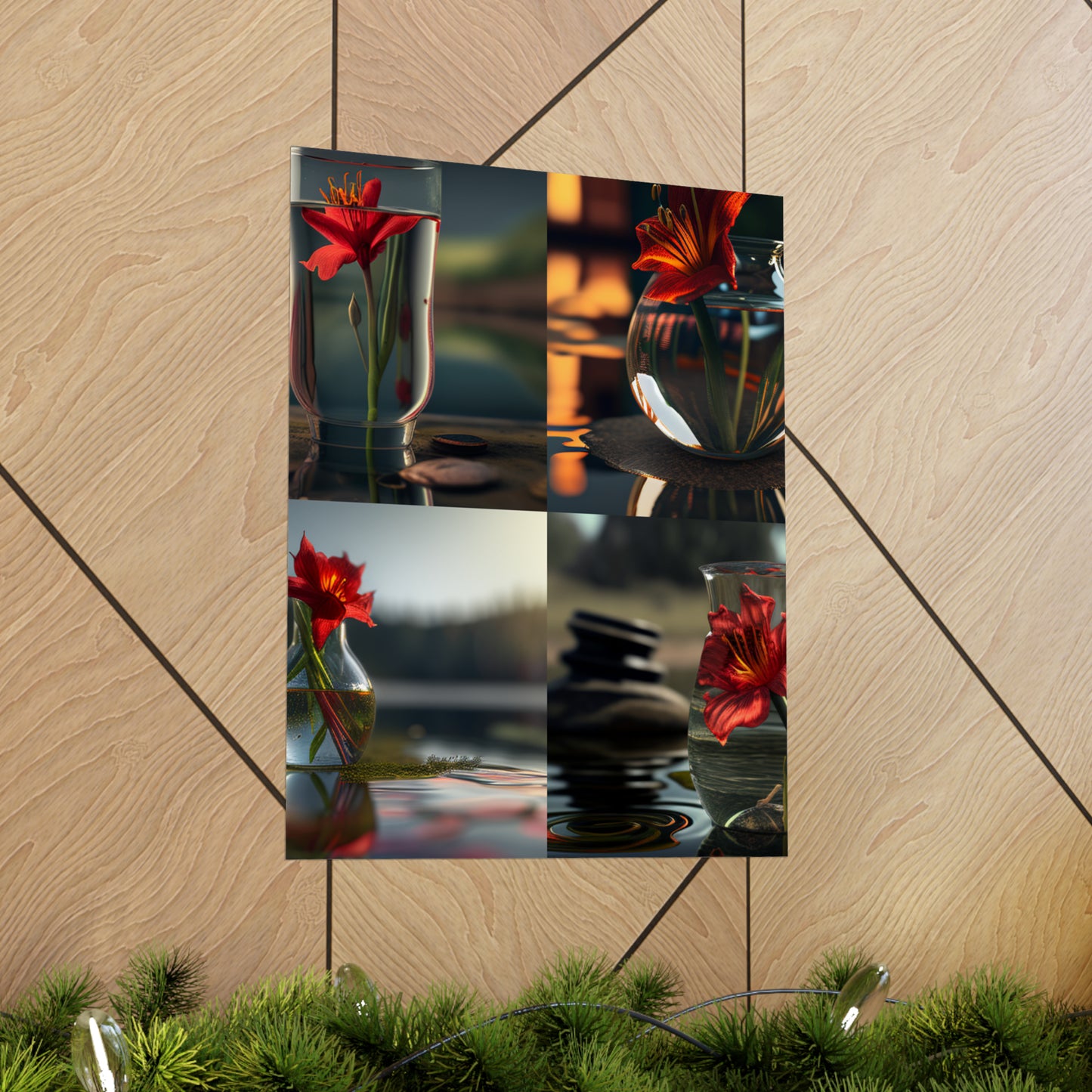 Premium Matte Vertical Posters Red Lily in a Glass vase 5