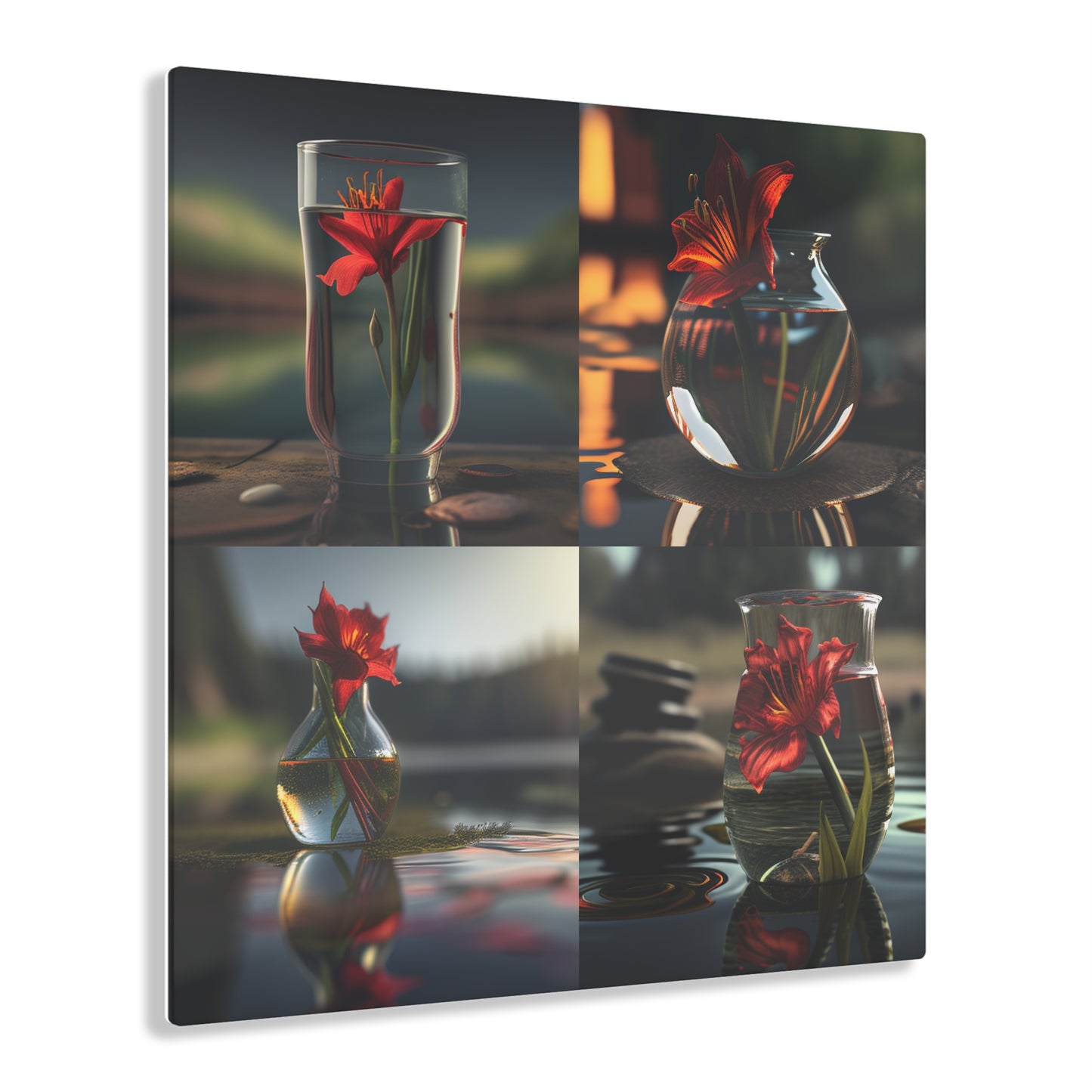 Acrylic Prints Red Lily in a Glass vase 5