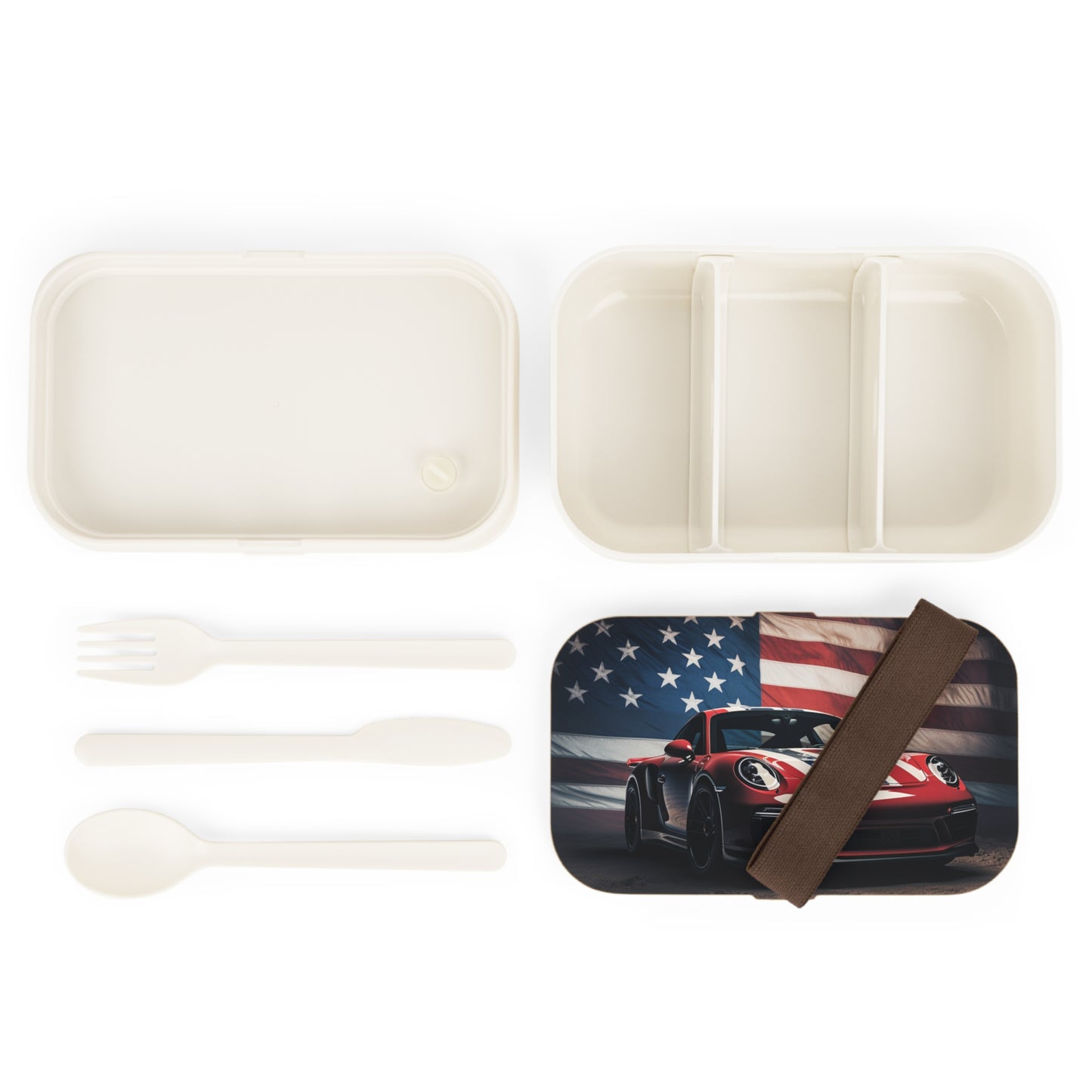 Bento Lunch Box American Flag Background Porsche 3