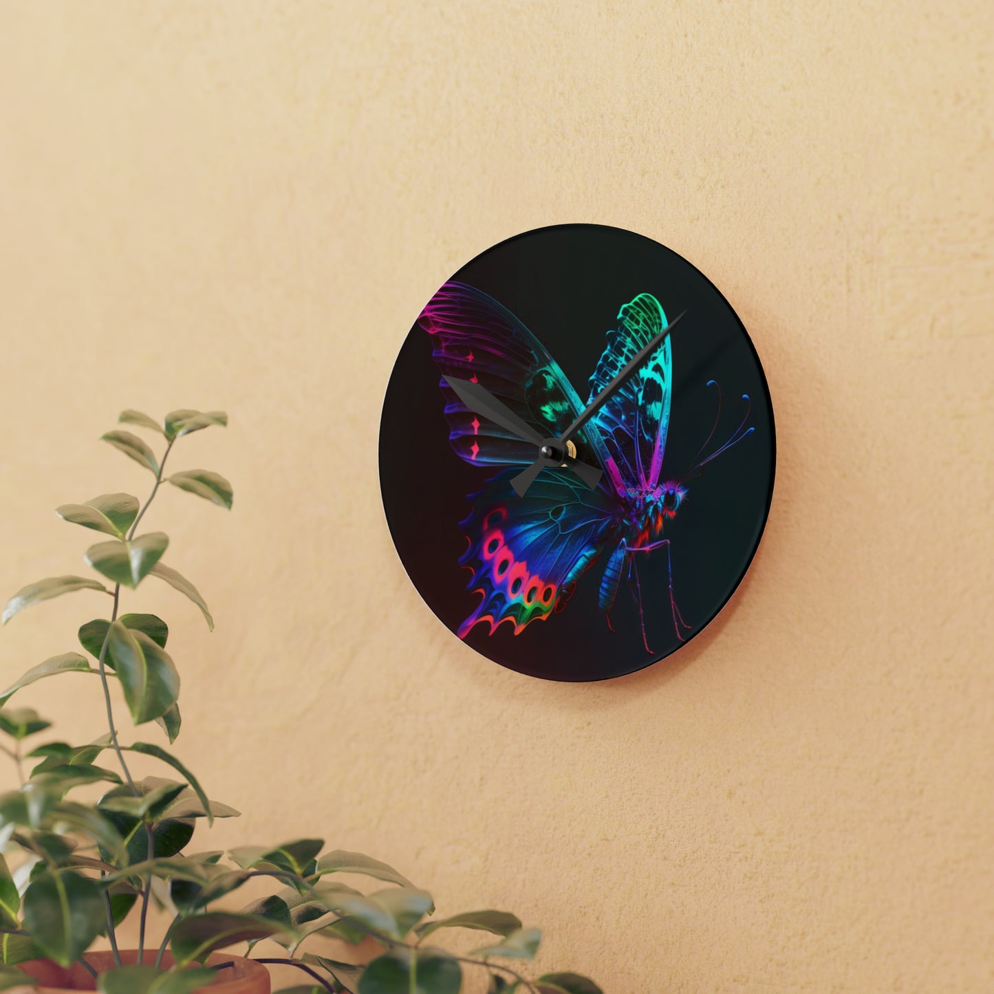 Acrylic Wall Clock Raw Hyper Color Butterfly 1